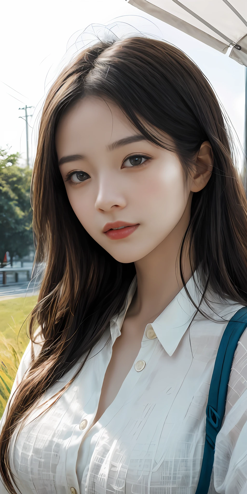 (1girll:1.3), 独奏, (((very vey very detailed face))),((very detailed eyes and faces))),beatiful detailed eyes,Body parts__,offcial art,Unified 8k wallpaper,ultra-detailliert,Beautiful and beautiful,big breasts beautiful,tmasterpiece,best qualtiy,primitive,tmasterpiece,ultra fine photos,best qualtiy,超高分辨率,photorealistic realism,rays of sunshine,full-body portraits,stunningly beautiful,,dynamicposes,delicated face,Bigchest,Vibrant eyes,(From the front side), Very detailed street background with grass and trees, 详细的脸,detailed complex busy background,Untidy,opulent,milkyW,highly detailedskin,Realistic details of skin,Visible pores,Clear focus,volume fog,8K UHD,digital SLR camera,high qulity,filmgrain,White skin of the,photo-realism,DL,A huge metropolis of the dystopia of the future, semi transparent