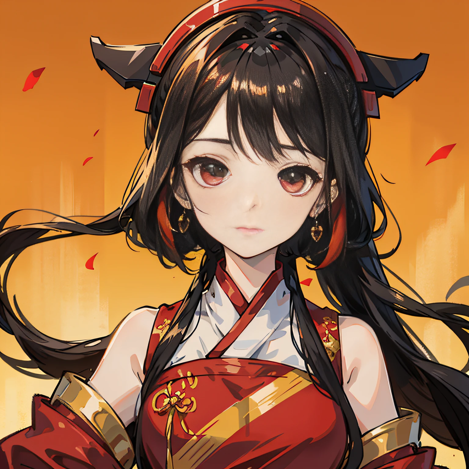 Red and black dress，Headgear red and gold, A girl in Hanfu，Pure，magia --auto