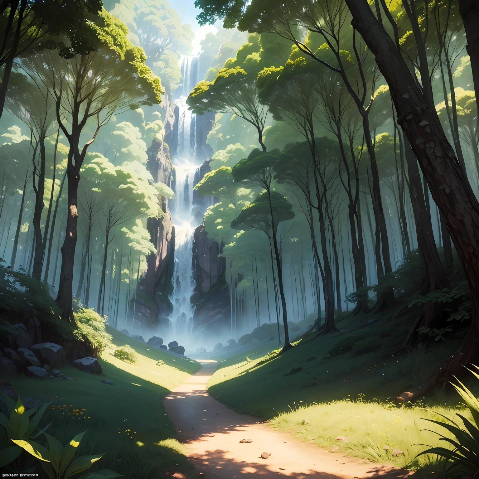 Floresta magica, rio, geleiras, estilo rpg, Manga style, atmosphric perspective, 8k, Super Detalhe, ccurate, melhor qualidad --auto
