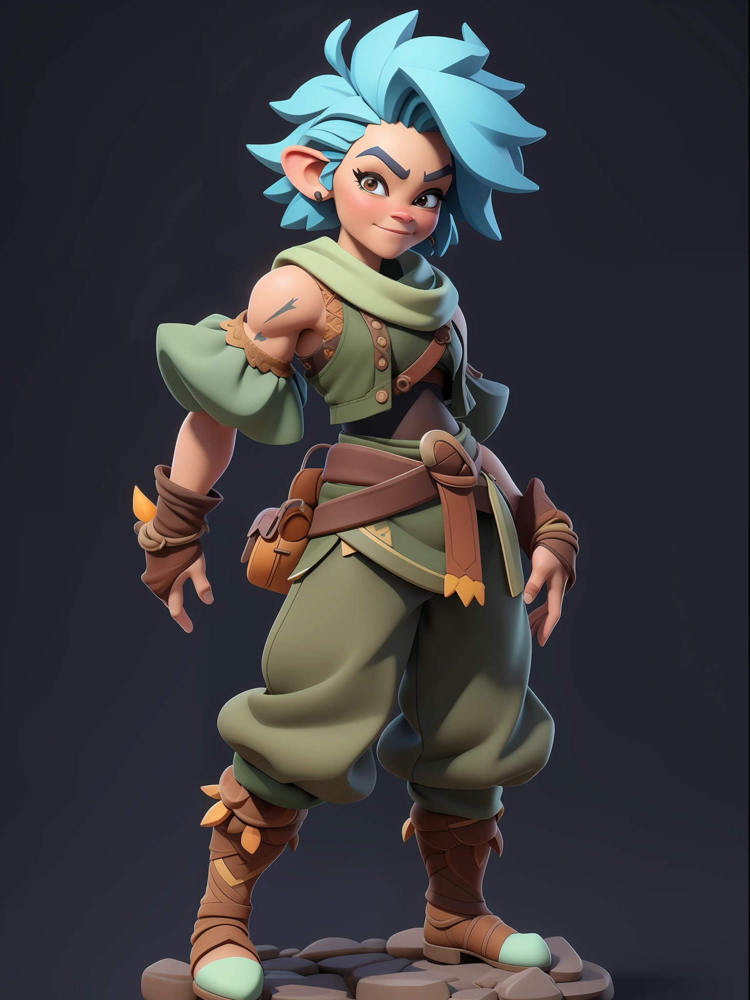 1 beautiful girl with short hair，Full body like，（European and American cartoon Q version，3D model rendering，Primitive barbarian style），assassins，Gnome small figure，Barbarians，Clash Royale style，Cartoon model rendering，low poly，highly details eye、beauitful face，Mini Dwarf，Complicated details，Full body standing painting，white backgrounid，tmasterpiece，best qualtiy，Best resolution，8K