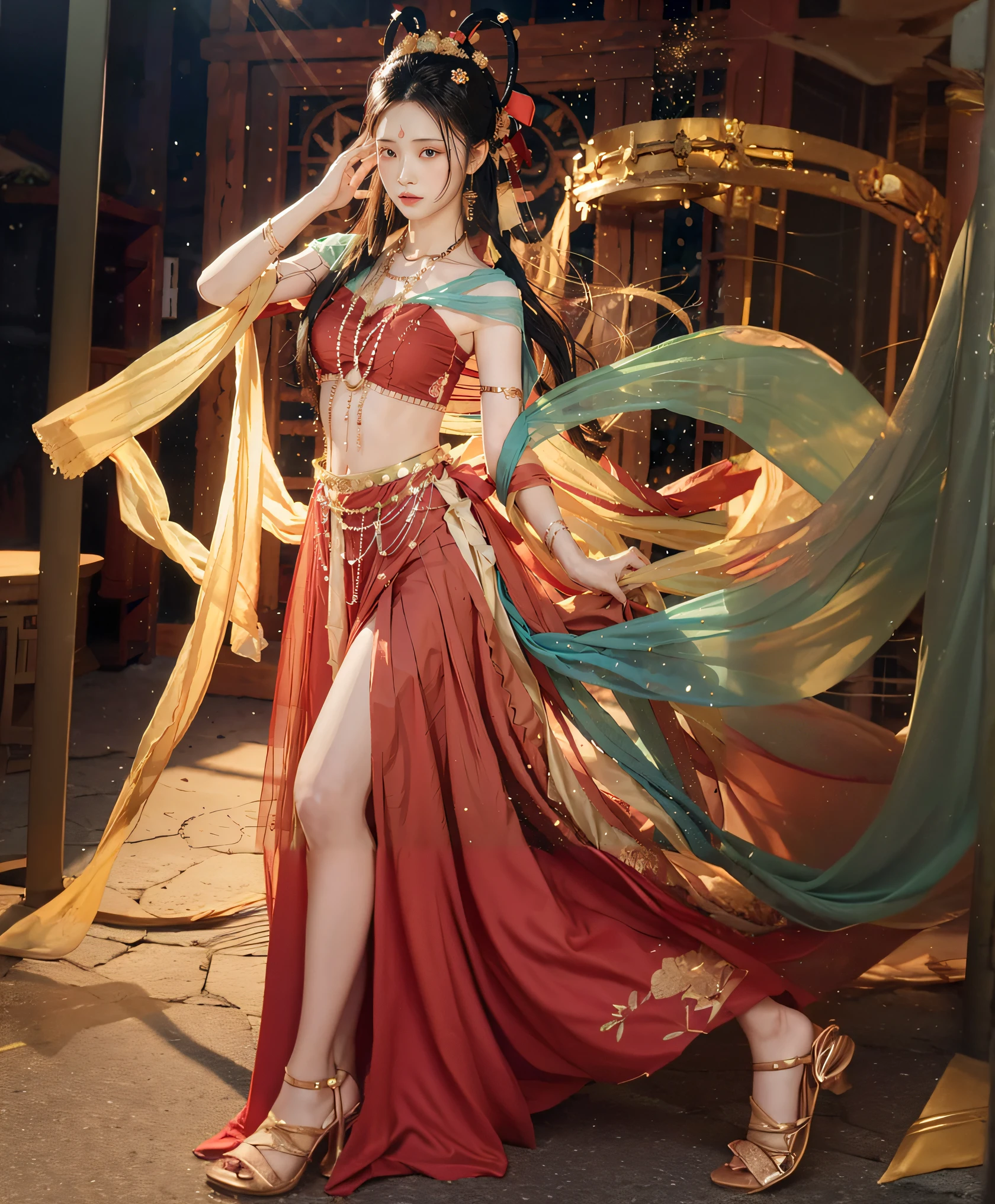 Arakfi woman in red dress and long dress, full-body xianxia, a beautiful fantasy empress, zhongli from genshin impact, inspired by Du Qiong, Inspired by Lan Ying, Keqing from Genshin Impact, Gorgeous Role Play, by Yang J, Palace , A girl in Hanfu, inspired by Ju Lian
