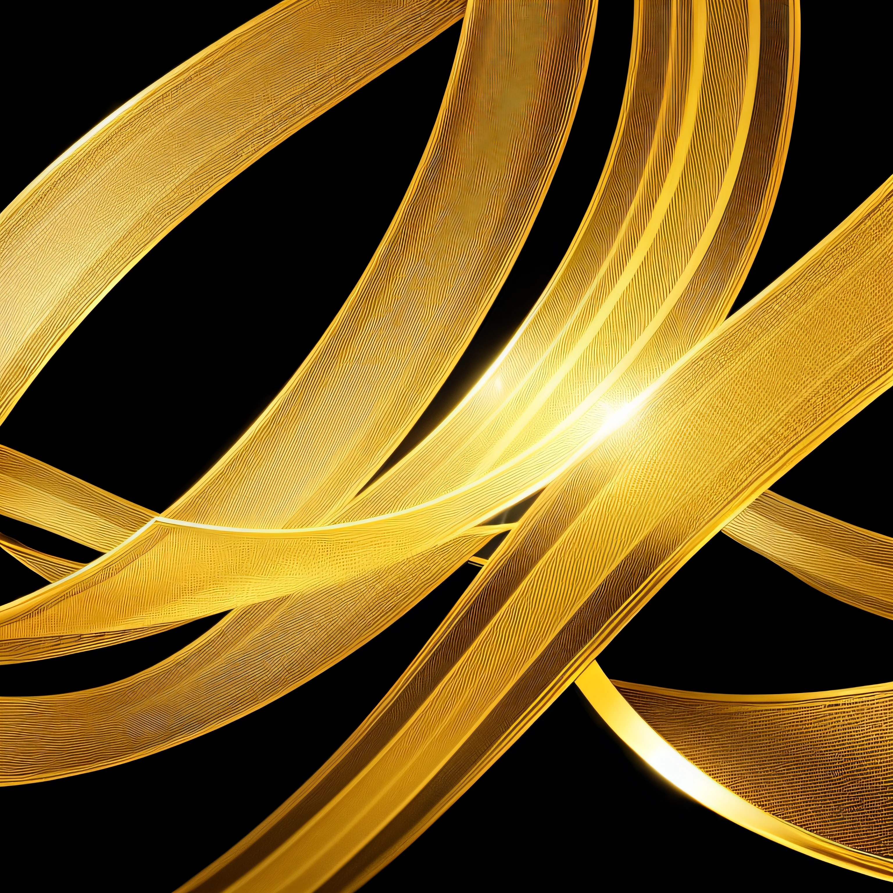 Gold ribbon on black background, On a reflective gold ribbon, Gold metal, Realistic light gold color, shining gold, golden smooth material, pale blonde, golden rays, Gold blank light, --auto