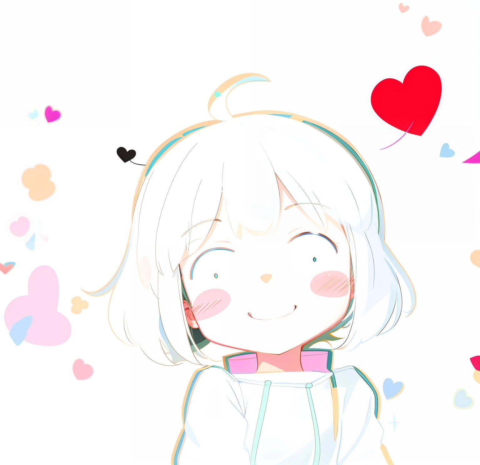 Draw a holding a heart-shaped balloon in the air, She has a cute face, ( shy smiling face ), she has a cute expressive face, small heart - shaped face, adorable expression, clear cute face, cute anime face, An anime girl, Cartoon Cute, with cute - fine - face, she's smiling, cute character, heart - shaped face