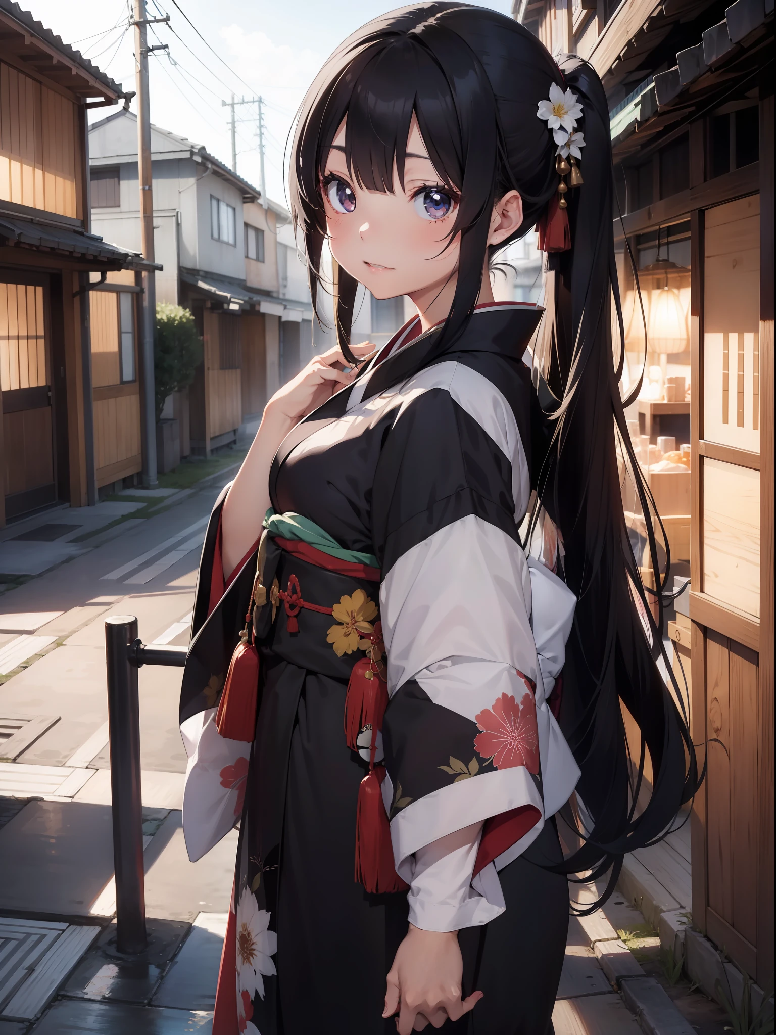 A beautiful [[beautiful Japanese]] girl with long [[long black hair]] wearing a kimono.--style Anime Girl