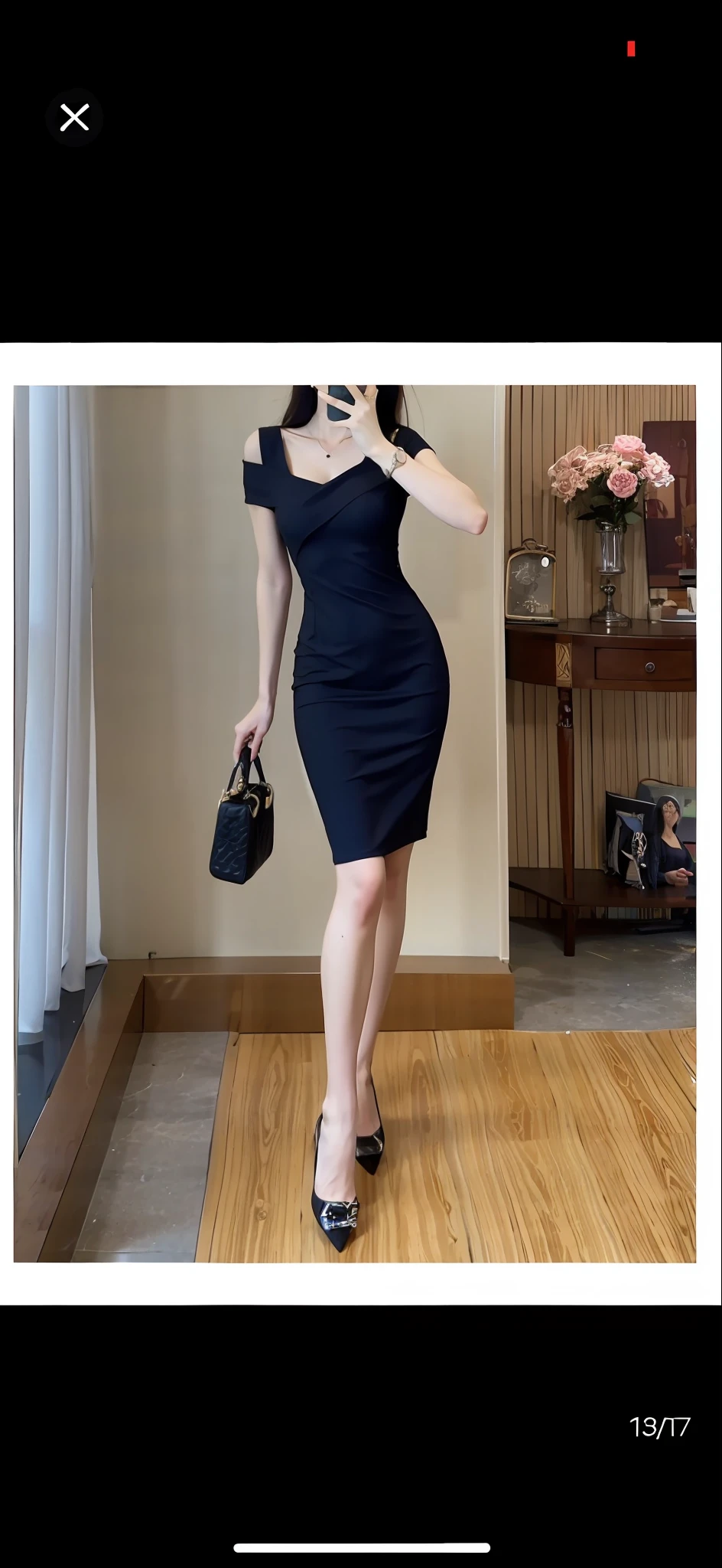 a close up of a woman in a dress holding a purse, Elegant dress, sophisticated dress, minimal bodycon feminine costume, Bodycon dress, elegant asymmetrical, stylish dark dress, elegant dark blue dress, Black dress, Luxury dress, she wears a black dress, Femme, dress, simple dress, dark black dress, wearing a tight black dress