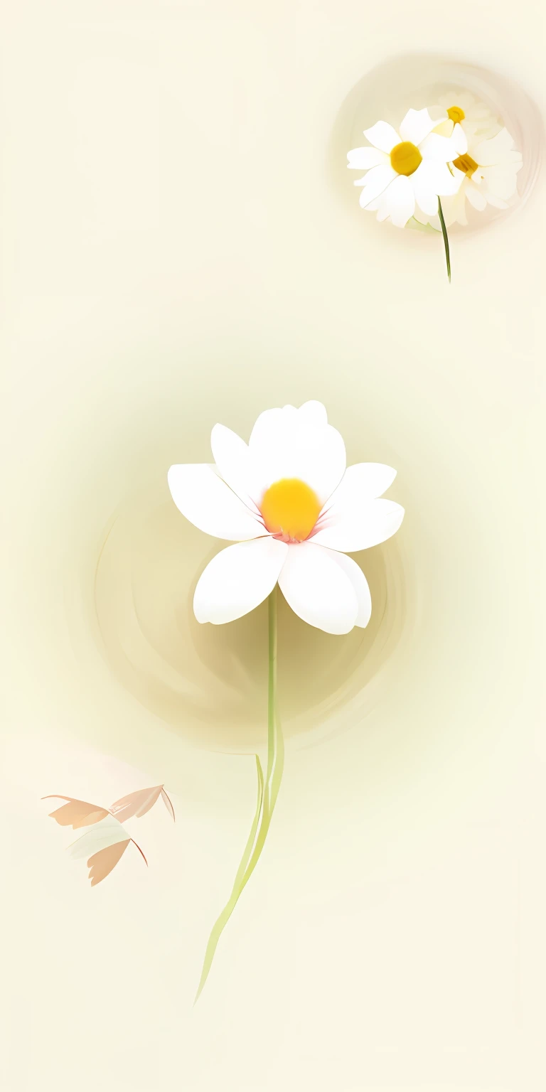 There are two white flowers,Yellow in the center,The stem is green, smile coy, Smile, Small smile, laughing sweetly, soft happy smile, smiling expression, Smile face, flor branca, Kind smile, smiling coy, Middle metaverse, on simple background, Smiling confidently, smiling warmly, Cute smile, Happy smile, Smiling, full device