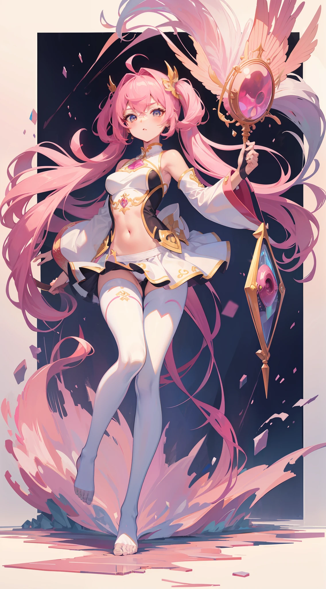 16k, hyper HD, retinas, Masterpiece, ccurate, Anatomically correct, High details, Best quality, High quality, A high resolution，Pink hair,shairband，hair adornments，dual horsetail，Sleeveless dress，short  skirt，Hosiery，White tights，In the daytime，Long hair and medium breasts，Brilliant，opulent，first person，illustration，quadratic element，Exposed panties，Open navel，big assa，cropped shoulders，white  panties，cosplay，Asia face， old，teens girl，Long legs，lacepantyhose，full bodyesbian，Barefoot