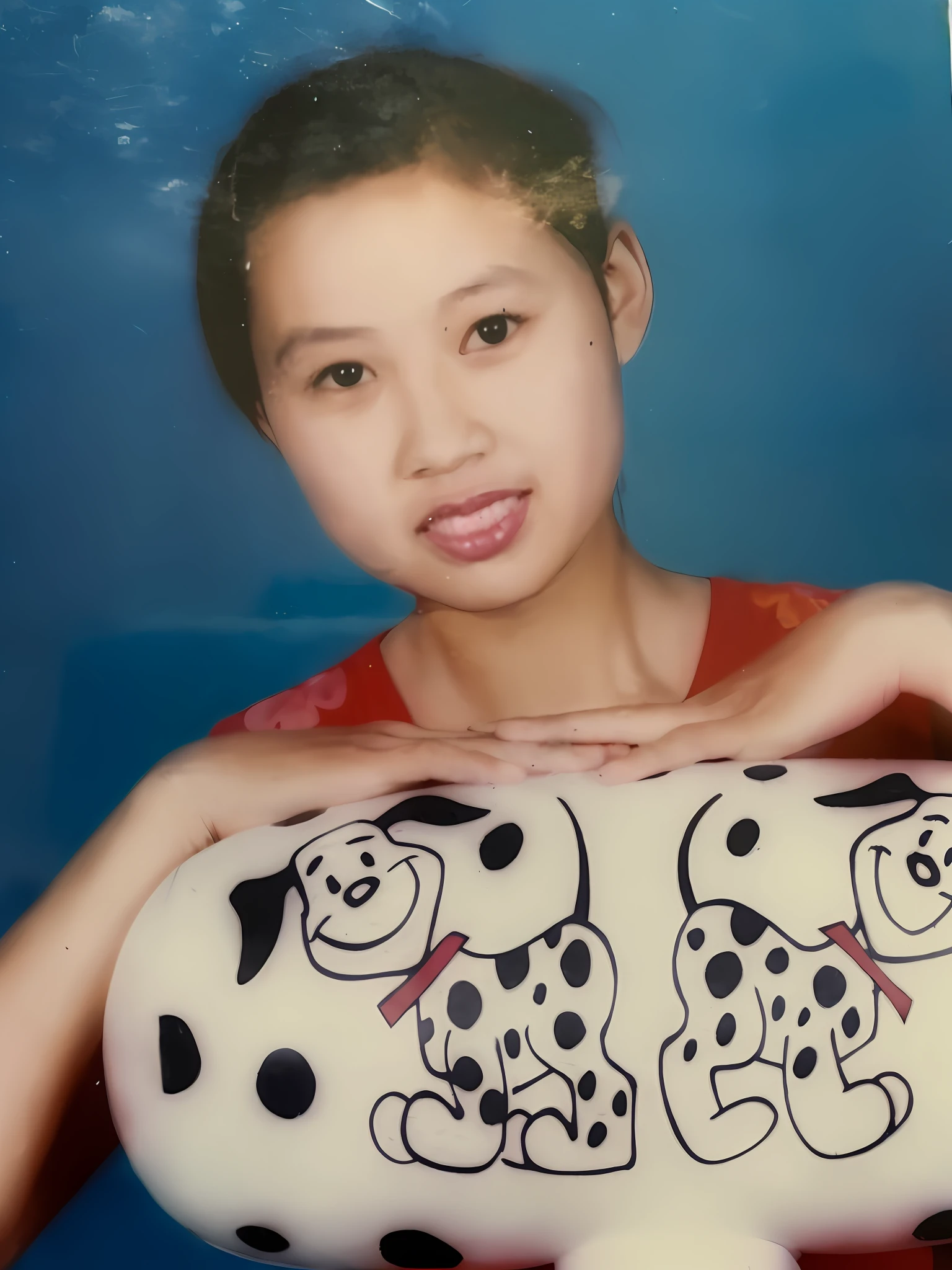 Ala fly dressed girl holding a large plush toy with dog design, taken in 1 9 9 7, 2 , 2 8 years old9 years old, 2 7 yearsears old, 21 ye2 years old, 2 , cover photo portrait of du ars old