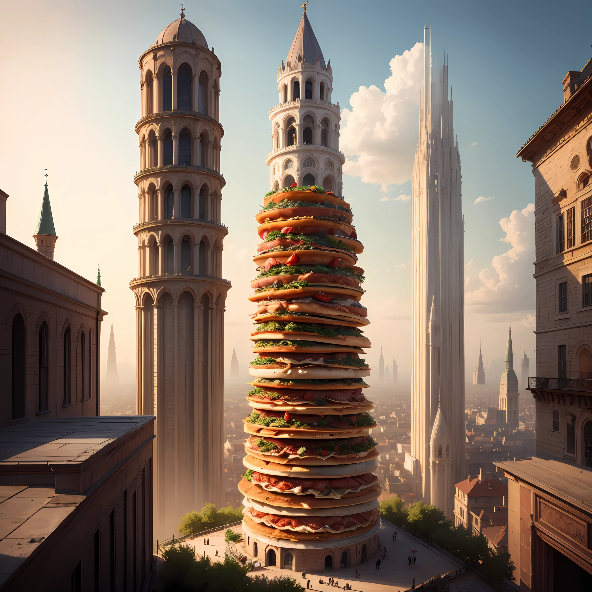 Leaning tower of Pizza, concept art, 4k