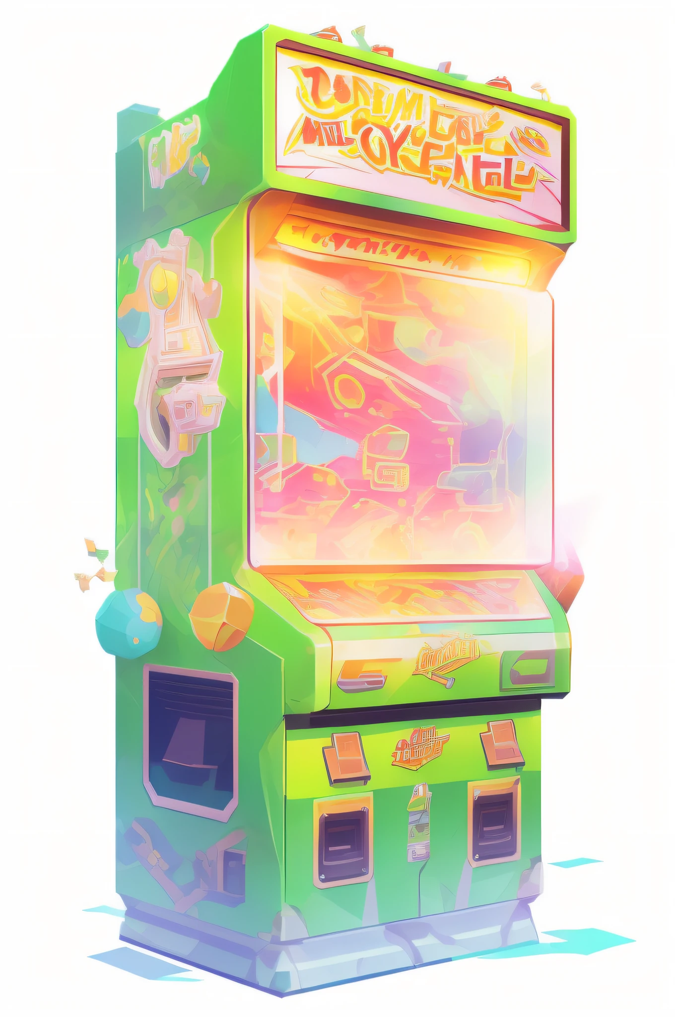 There is a green and yellow air conditioner,detailed game art illustration, Game art!!, Mobile game art, video game fanart, low res, Game illustration, nintendo game art, Detailed game art, full art illustration, gumball machine, super detailed color lowpoly art, Arcade, Snake machine