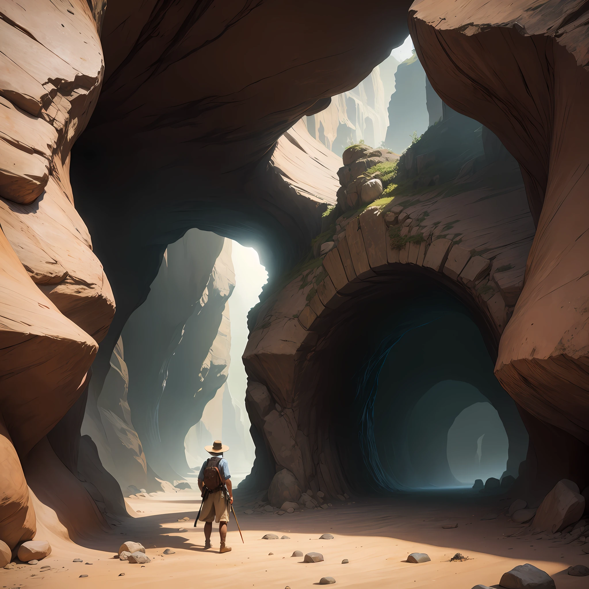 Indiana Jones in a cave, concept art,4k