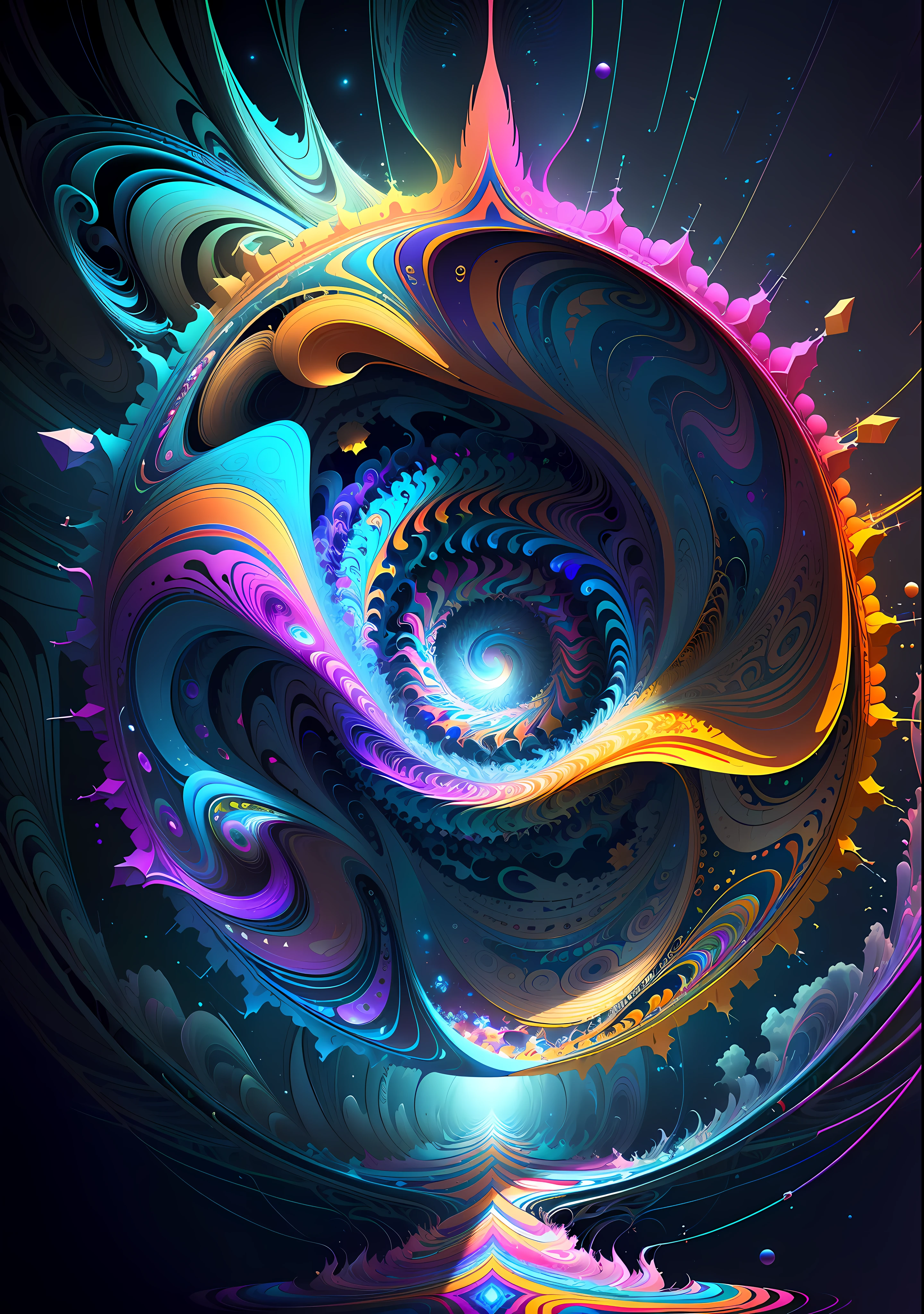 Conceptual stream of consciousness,color,Momentum,fine,abundance,Wonderful,freshman,transmutation,Create a beautiful and rich atmosphere,A sense of novelty,C4D,Demonstrate the richness of platform resources and marketing capabilities,Super fine,Vague and dreamy,Amédée Ozenfant,dreamlike illustration, The color plane is surreal and ethereal,In the realm of the universe,In a surreal dreamscape,Light,wave,Multi-layered,foreground、Faraway view、fractal thunder dan mumford,Dammford and Alex grey style,Psychedelic surrealist art,Surrealist psychedelic design,dream art style,Illusion psychedelic art,Infinite psychedelic waves,inspired by Cyril Rolando (Cyril Rolando),Authentic ripple structure,Psychedelic art style,trippy art,--V6
