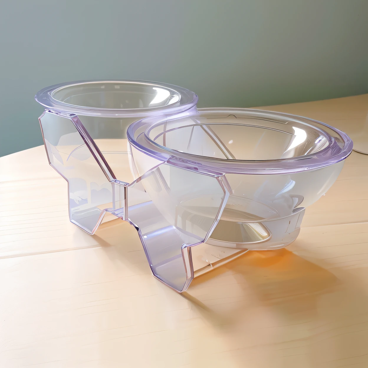 Pet rice pots,Transparent acrylic material,Butterfly shape,High transparency,Double bowl,Transparent bowl rack。