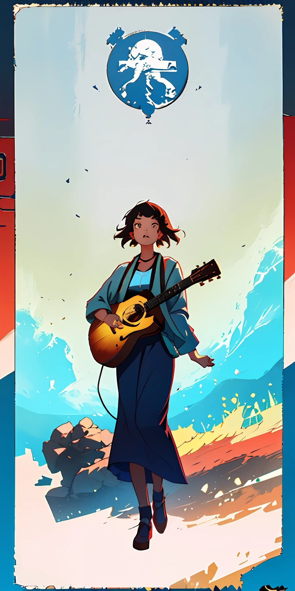 Gatoro, nuvens, montanhas, Gatoro with guitar in hand, fundo desfocado