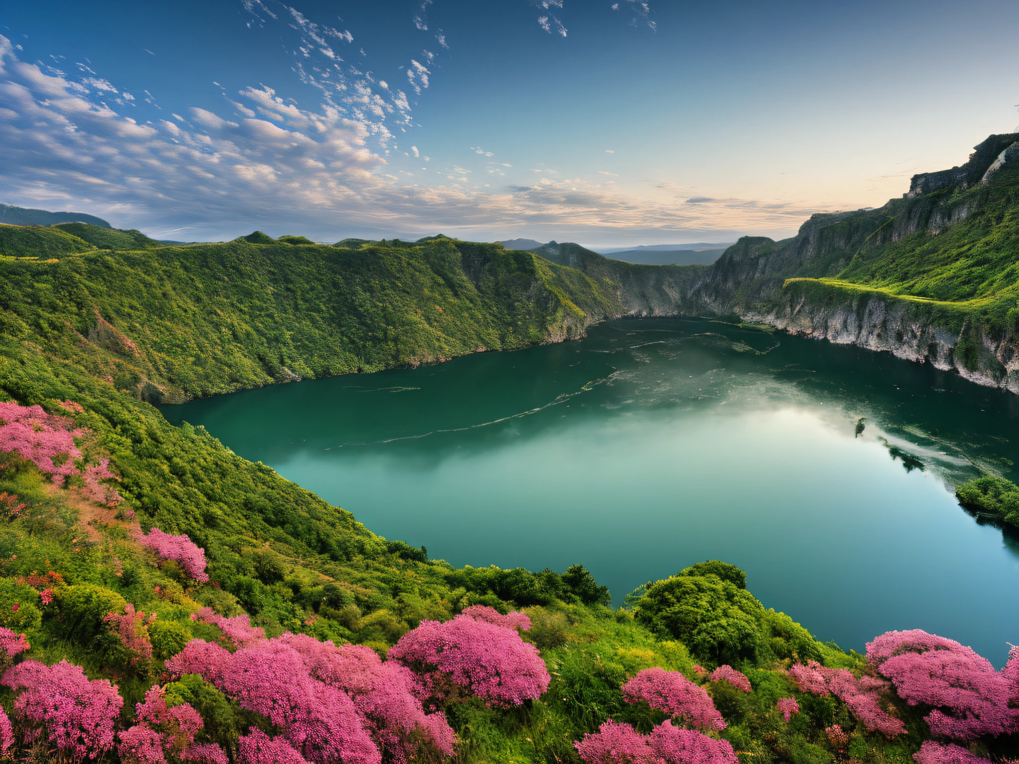 tmasterpiece,Ultimate quality,CG unity 8k wallpaper,Super delicate,Beautiful skies and clouds,Rich natural scenery,sheer cliffs,Lakes and rivers,Waterfall flying water,Aoyama is beautiful,Nowhere to be seen,Excellent view,The depth of field is full,HDR high dynamics,The perfect presentation of Midjourney's artistic style。