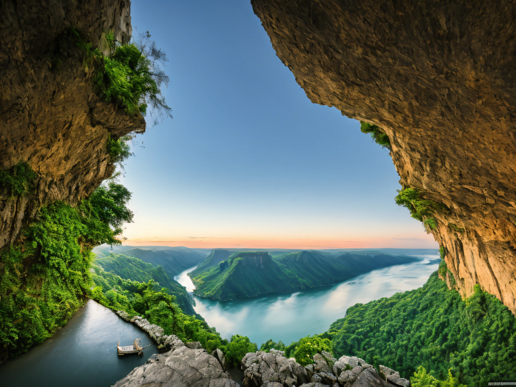 tmasterpiece,Ultimate quality,CG unity 8k wallpaper,Super delicate,Beautiful skies and clouds,Rich natural scenery,sheer cliffs,Lakes and rivers,Waterfall flying water,Aoyama is beautiful,Nowhere to be seen,Excellent view,The depth of field is full,HDR high dynamics,The perfect presentation of Midjourney's artistic style。