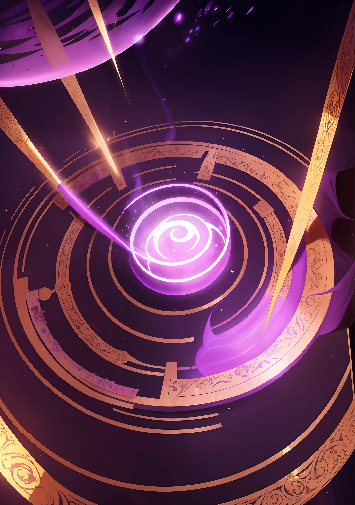 Magic scrolls,magic cirlcle,purpleish color,Full of energy,magic energy,Parchment material,Scroll placed on a stone table,Magic,Western magic style