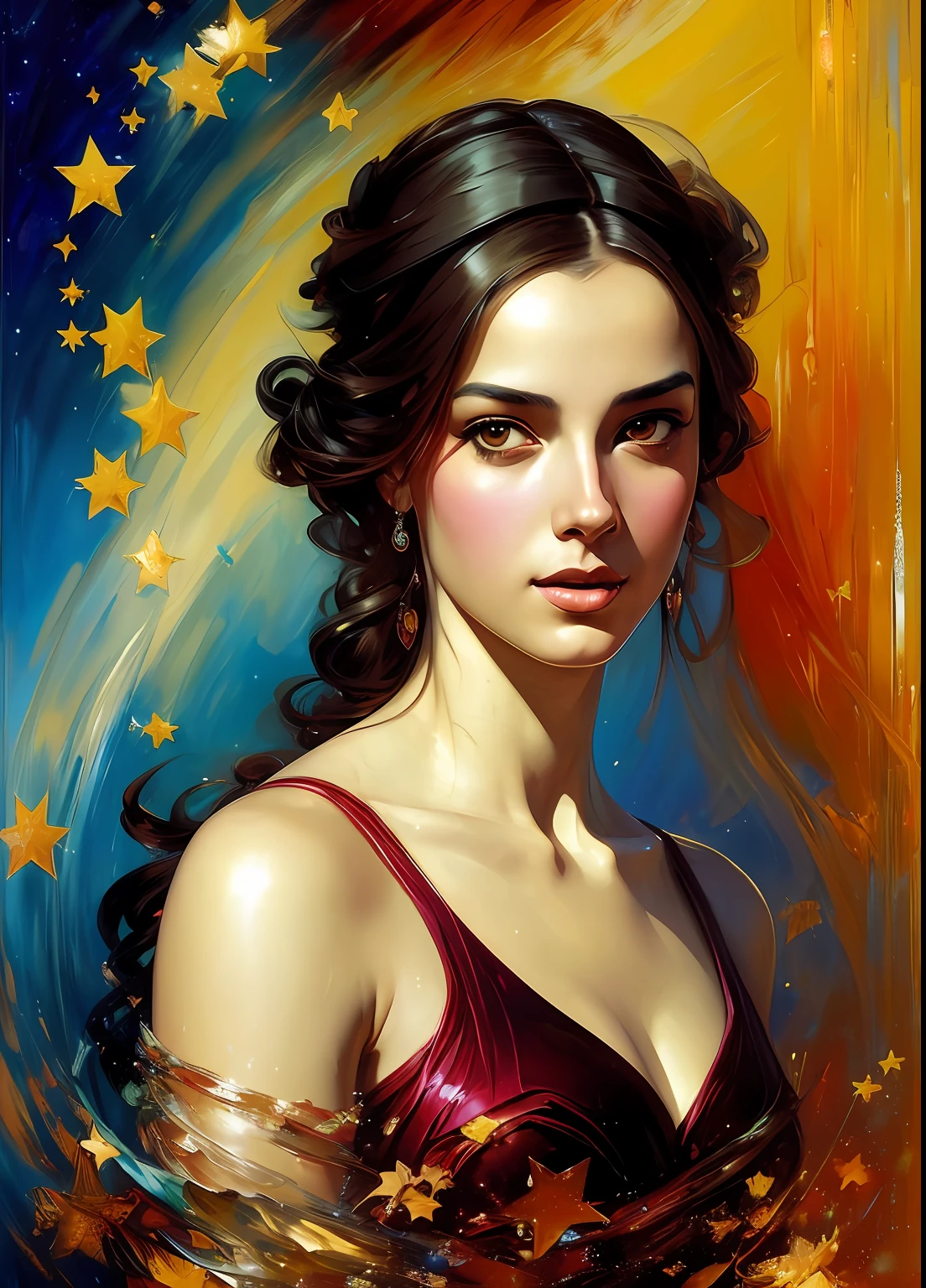 masterpiece, best quality, greek godess bathing in a lake below a night sky full of stars, appearing from colorful liquid oil paint, swirling paint, cinematic lighting, by karol bak, full body posing, angelababy, ((painting, canvas, fine art)), detailed, (fantasy art), cool, ((digital art)), (digital illustration), 4k, trending on artstation, trending on cgsociety, cinematic, agfacolor, low coloration, Norman Rockwell, Franz Xaver Winterhalter, Jeremy Mann, Artgerm, Ilya Kuvshinov, Anges Cecile, Michael Garmash