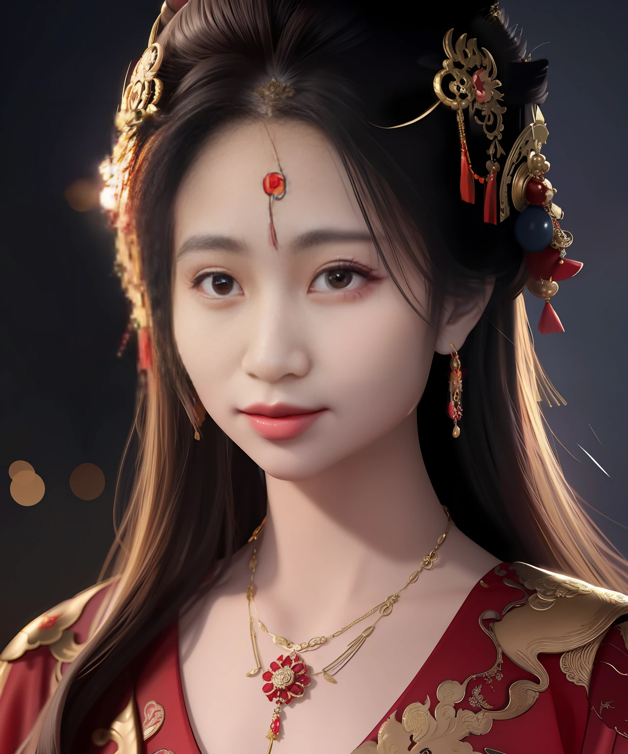 a woman in a red dress with a gold headpiece and a necklace, a beautiful fantasy empress, chinese princess, palace , a girl in hanfu, chinese style, ancient chinese princess, ((a beautiful fantasy empress)), traditional beauty, chinese girl, traditional chinese, ancient asian dynasty princess, beautiful render of tang dynasty, chinese costume, hanfu, chinese woman