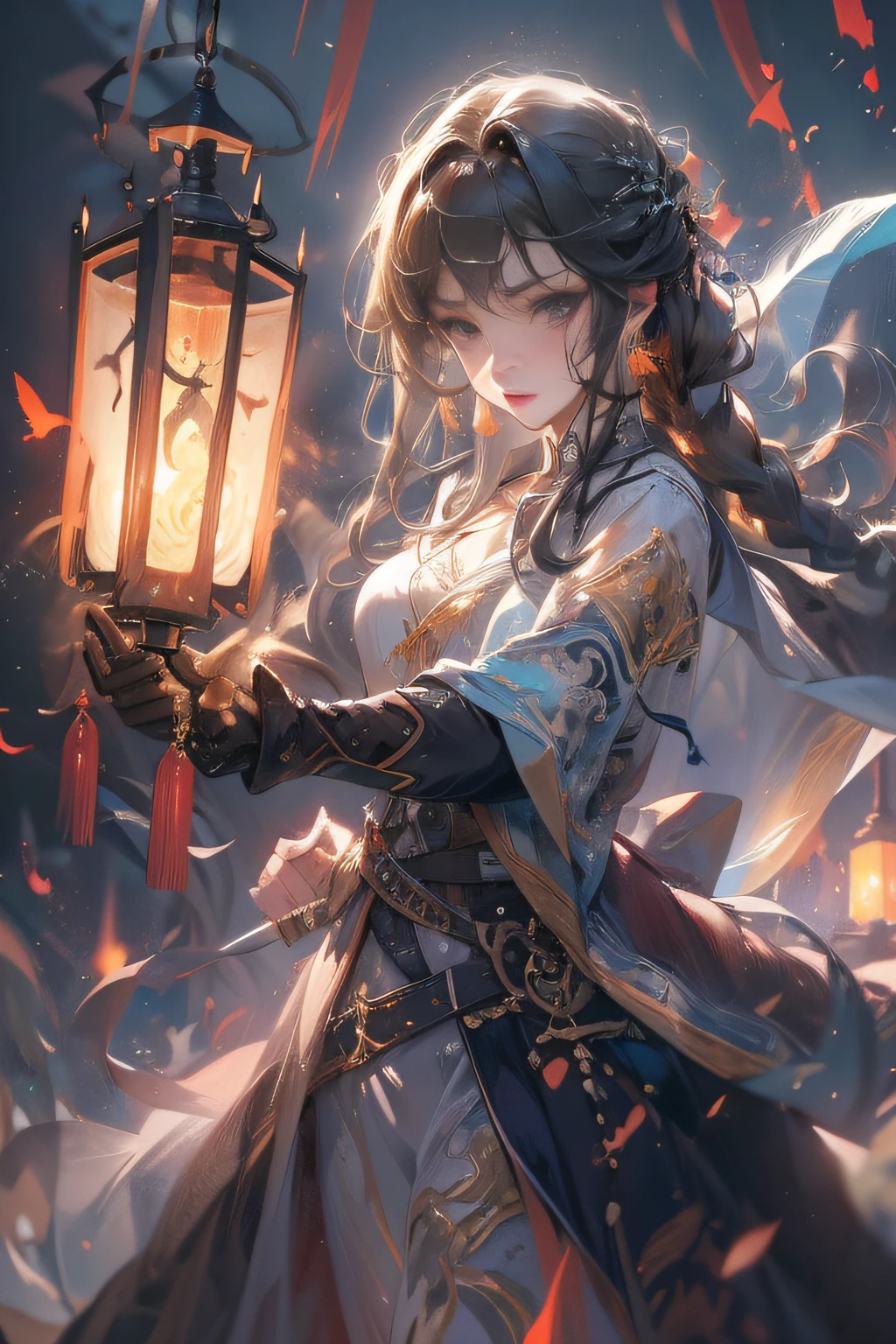 Masterpiece,Best quality,high resolution,1girll,sword,Glowing,lantern,Fighting,