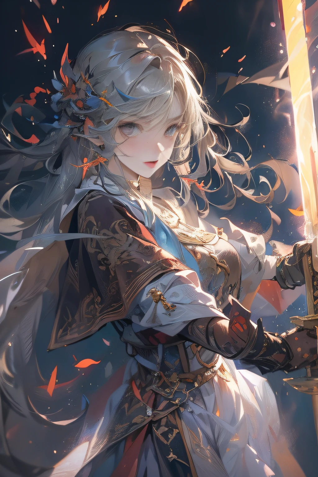 Masterpiece,Best quality,high resolution,1girll,sword,Glowing,lantern,Fighting,