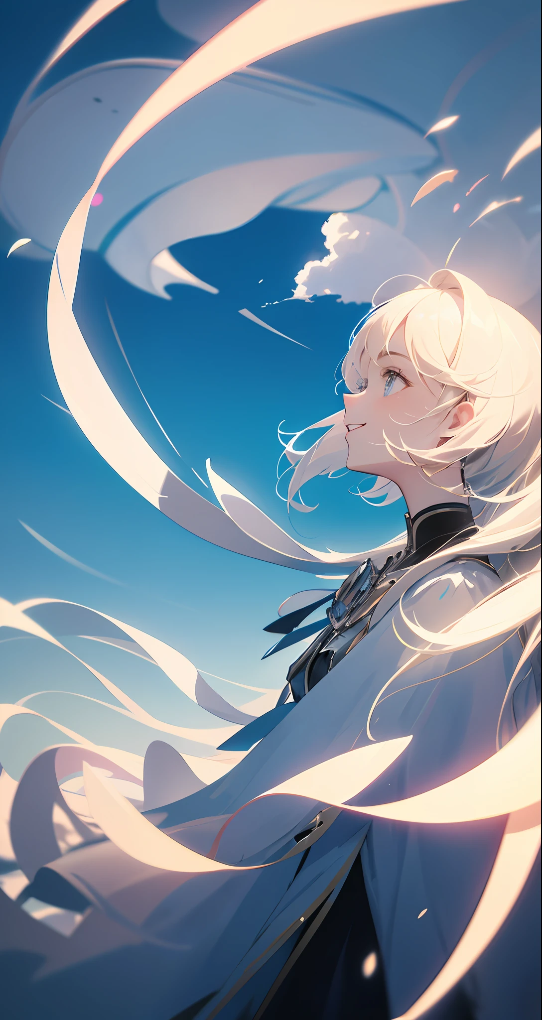 tmasterpiece,best qualtiy,cinematic Film still from,Cloud girl floating in the sky,clouds,Close up bright, happy, funny and soft lighting,Bauhaus shape line abstraction.