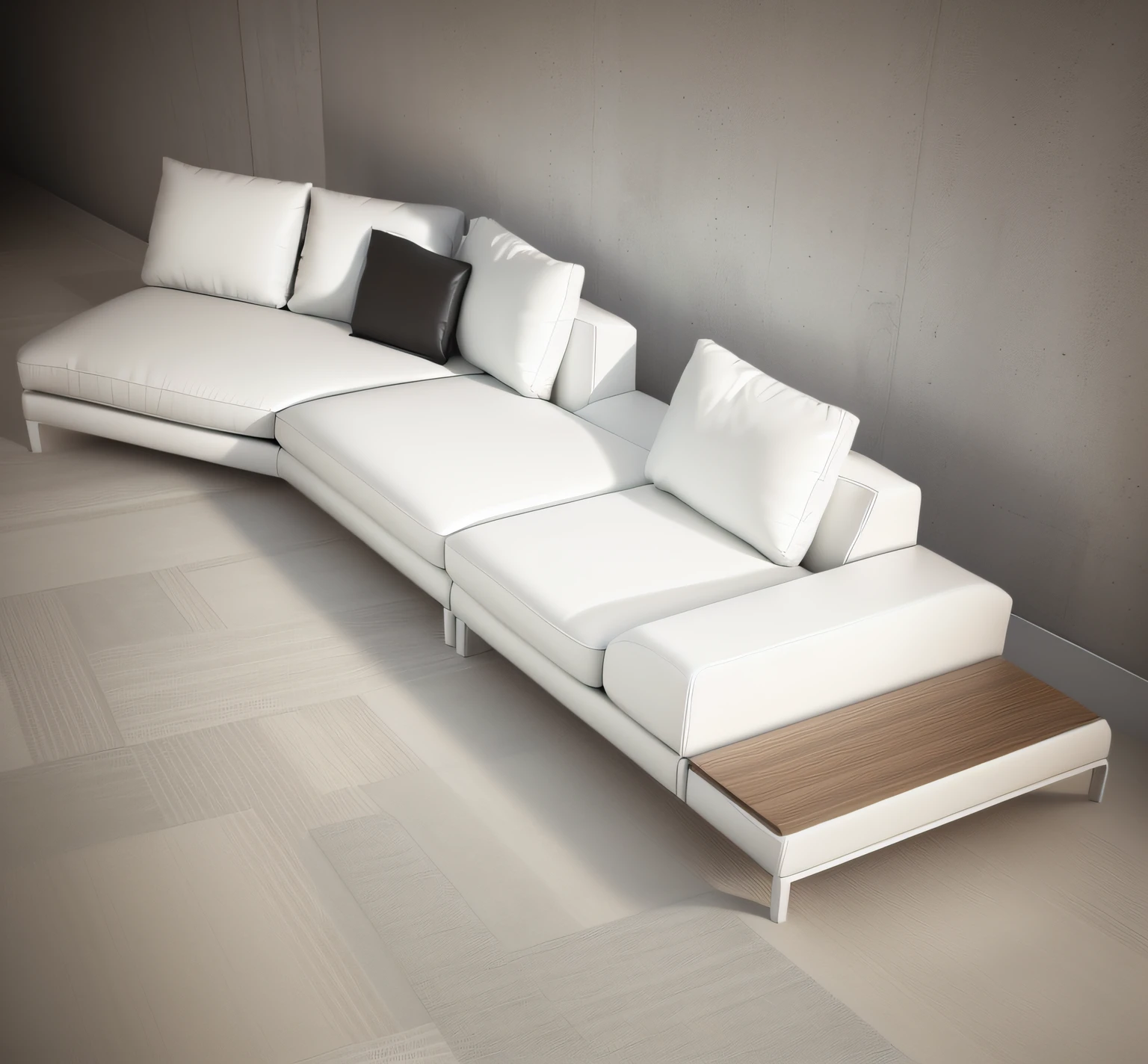 Close up of a white sofa,There are pillows on it, white l shaped couch, lounge furniture, white soft leather model, sofe, large couch, designer furniture, lounge room, sofe, furniture concept photo!!, lounging on expensive sofa, 3 d models, 3 d model, elegant furniture, luxurious furniture, tables and chairs, alternate angle, conceito, white furniture, 3/4 view