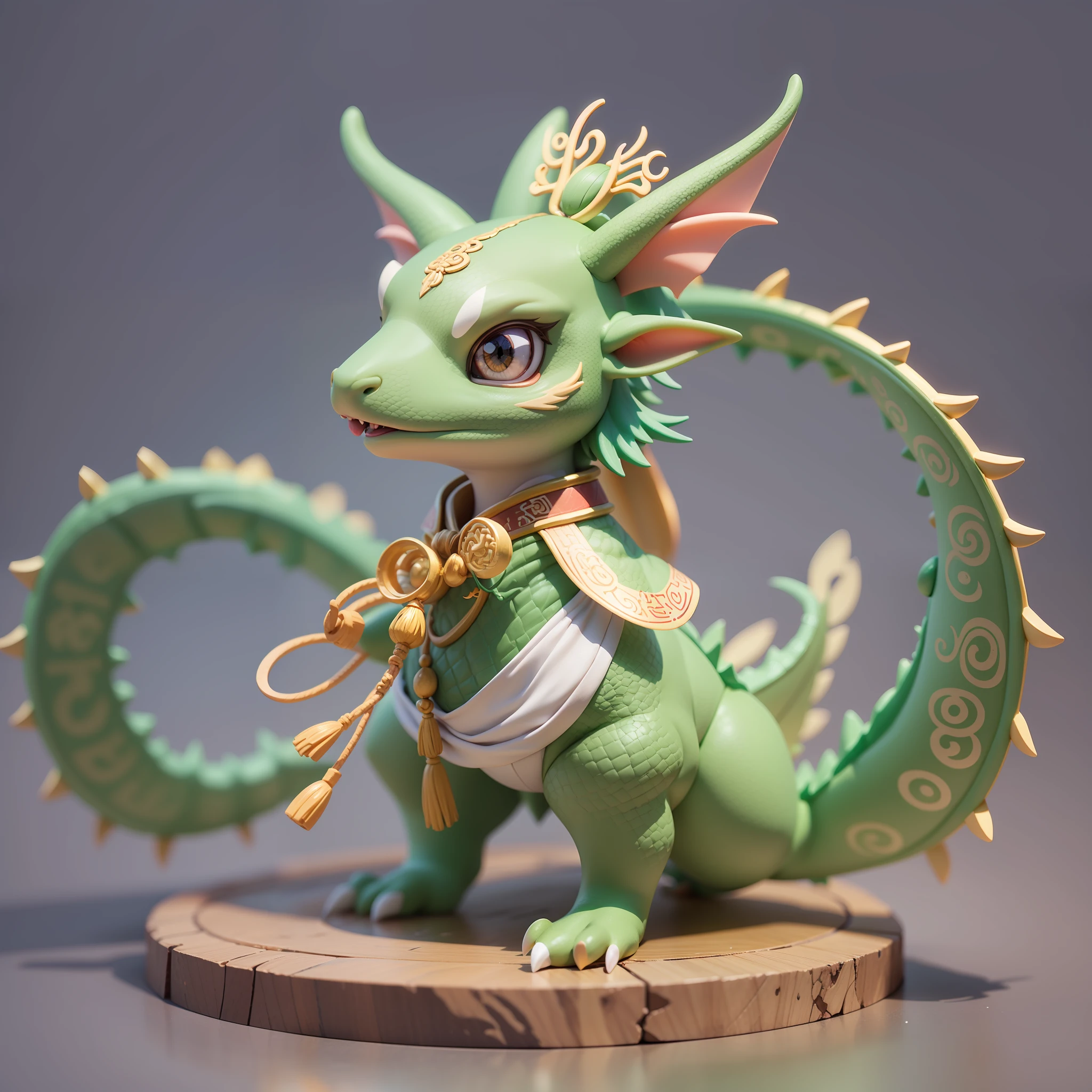 Surrounded by elements of the birthday dragon, teenager in traditional Chinese costume, cute 3D rendering, vinyl toy figurine 3D rendering stylized dragon