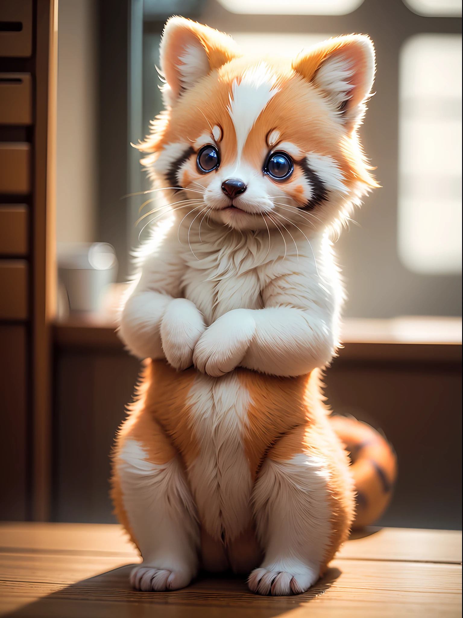 Official art、Highly detailed CG Unity 8K wallpaper、Perfect litthing、colourfull、Bright_front_Face_Lighting、 (​masterpiece:1.0)、(best_quality:1.0)、超A high resolution、4K、The ultra-detailliert、 Photo Shot、8K、nffsw、hight resolution、absurderes:1.2、Kodak Portra 400、film grains、blurry backround、bokeh dof:1.2、lensflare、lesser panda、cute little、menace --auto