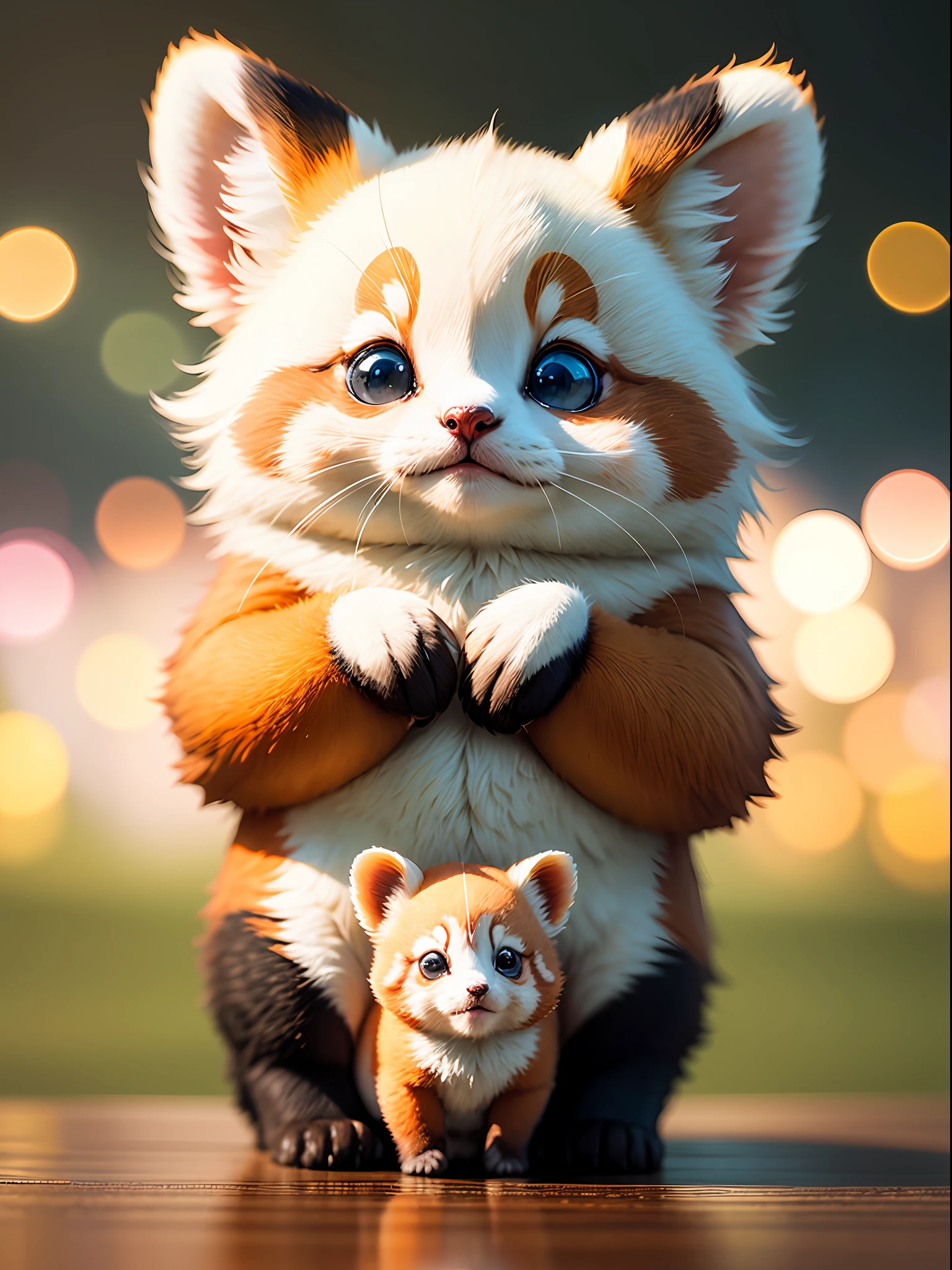 Official art、Highly detailed CG Unity 8K wallpaper、Perfect litthing、colourfull、Bright_front_Face_Lighting、 (​masterpiece:1.0)、(best_quality:1.0)、超A high resolution、4K、The ultra-detailliert、 Photo Shot、8K、nffsw、hight resolution、absurderes:1.2、Kodak Portra 400、film grains、blurry backround、bokeh dof:1.2、lensflare、lesser panda、cute little、menace --auto