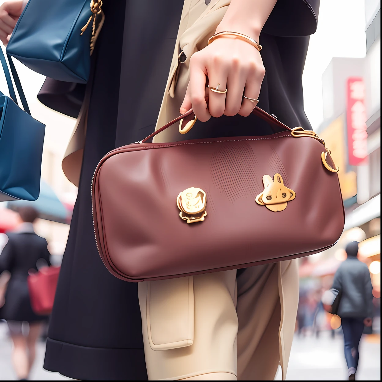 Carry a small bag,Walk the streets of foreign shopping,shot,Realiy