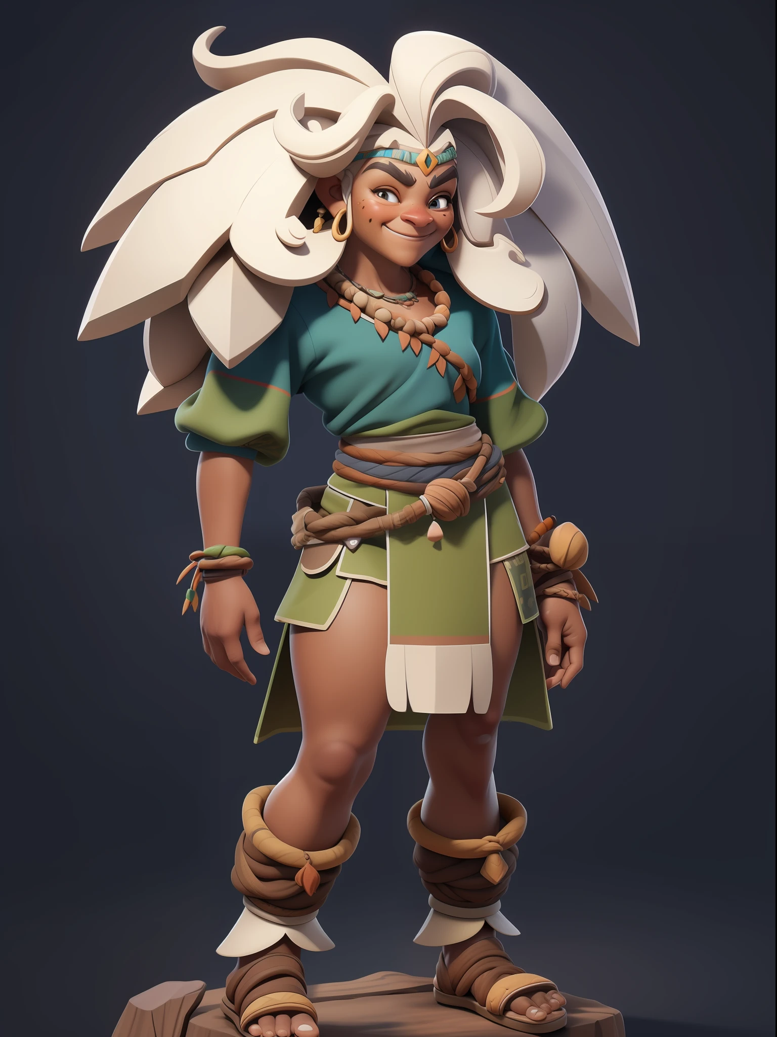 1 Tribal Girls，Full body like，（European and American cartoon Q version，3D model rendering，Primitive barbarian style），mages，Barbarians，Primitive tribes，dwarven，clash of clans style，Cartoon model rendering，low poly，highly details eye、beauitful face，Mini Dwarf，Complicated details，Full body standing painting，white backgrounid，tmasterpiece，best qualtiy，Best resolution，8K