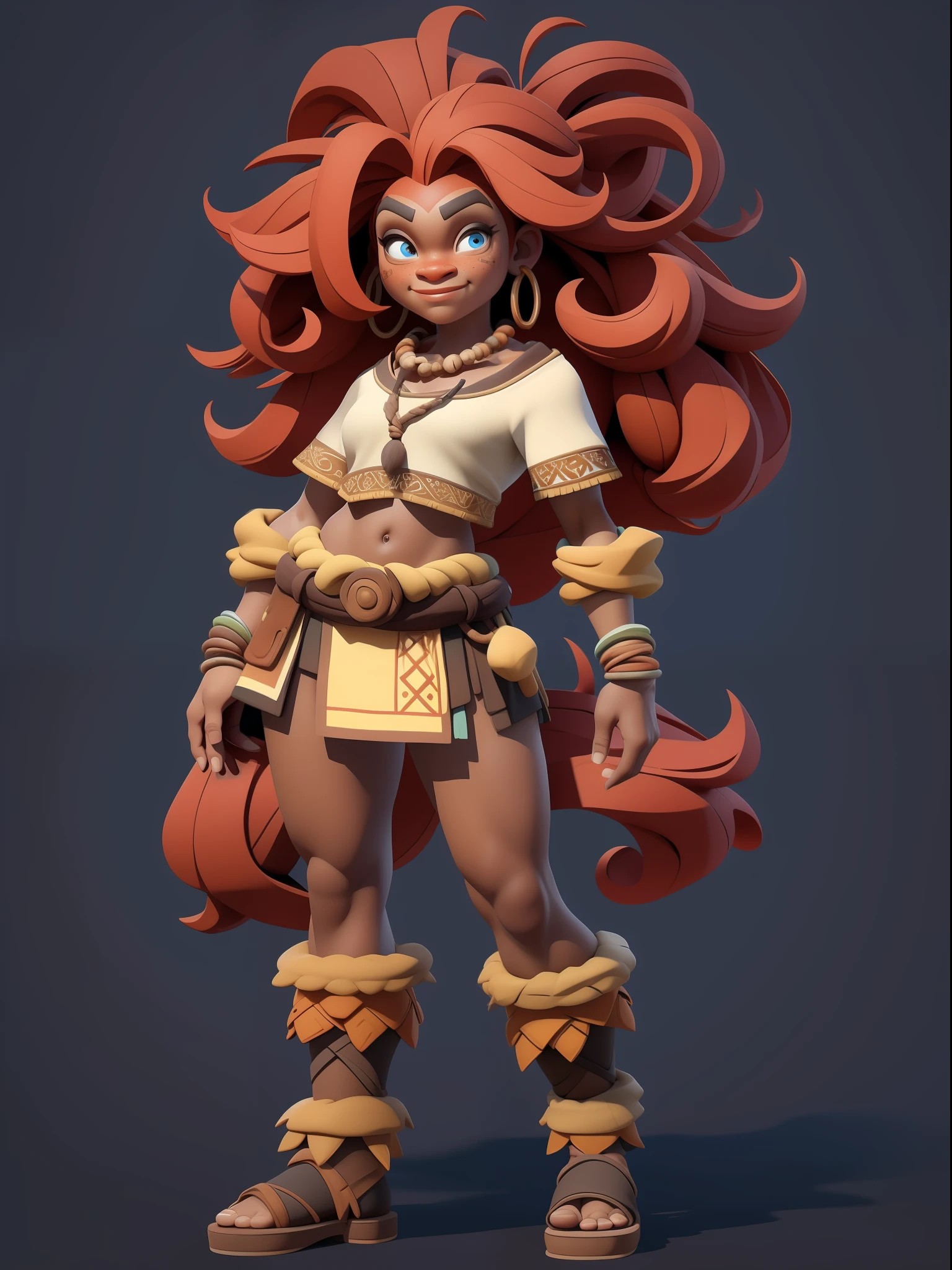 1 Tribal Girls，Full body like，（European and American cartoon Q version，3D model rendering，Primitive barbarian style），mages，Barbarians，Primitive tribes，dwarven，clash of clans style，Cartoon model rendering，low poly，highly details eye、beauitful face，Mini Dwarf，Complicated details，Full body standing painting，white backgrounid，tmasterpiece，best qualtiy，Best resolution，8K