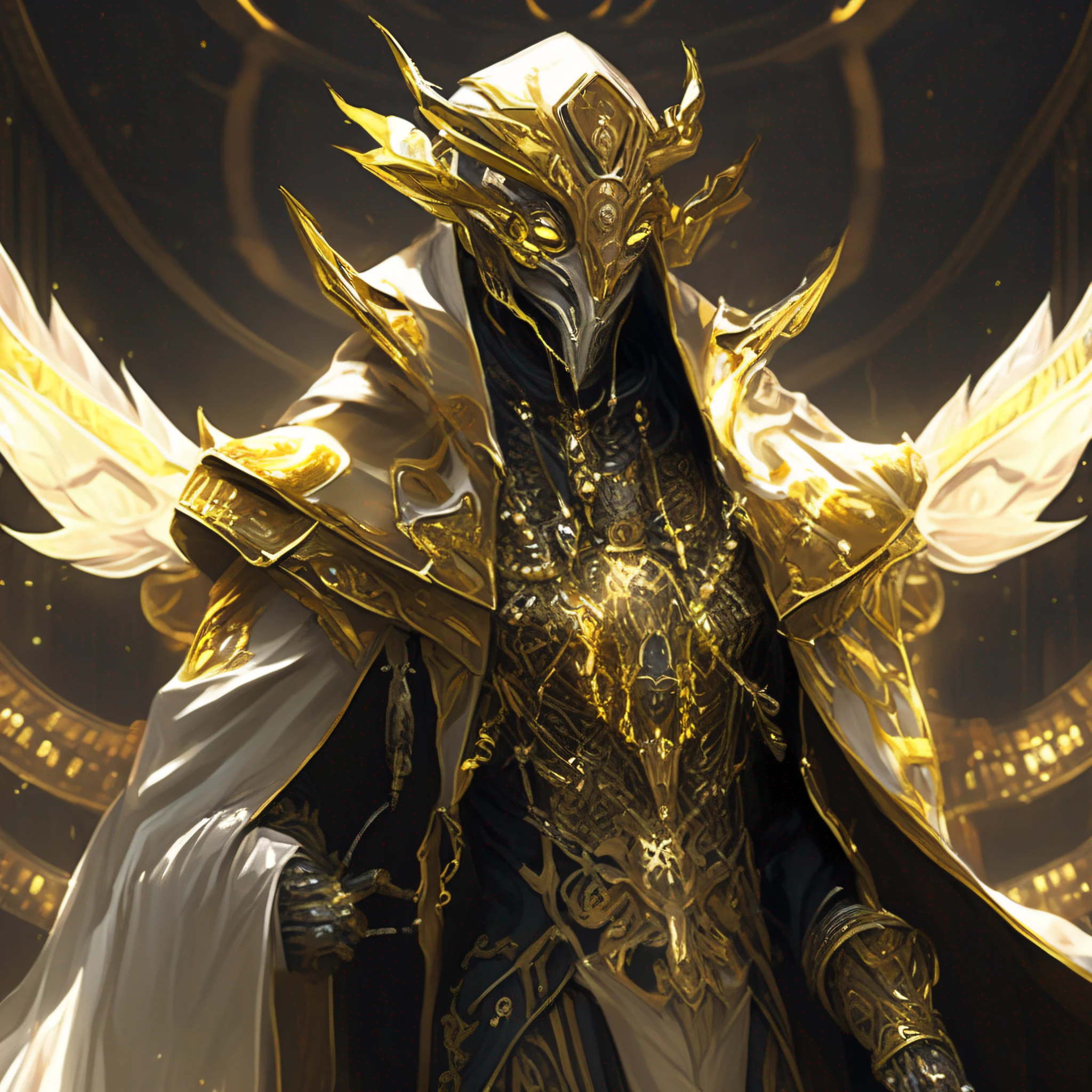 ((raw photo)), ((masterpiece)), anthropomorphic humanoid NagaSerpentGod wearing cloak, long sleeves, golden crest, intricate detail, futobot, intricate Greebles parts, dramatic lighting, rim lighting,