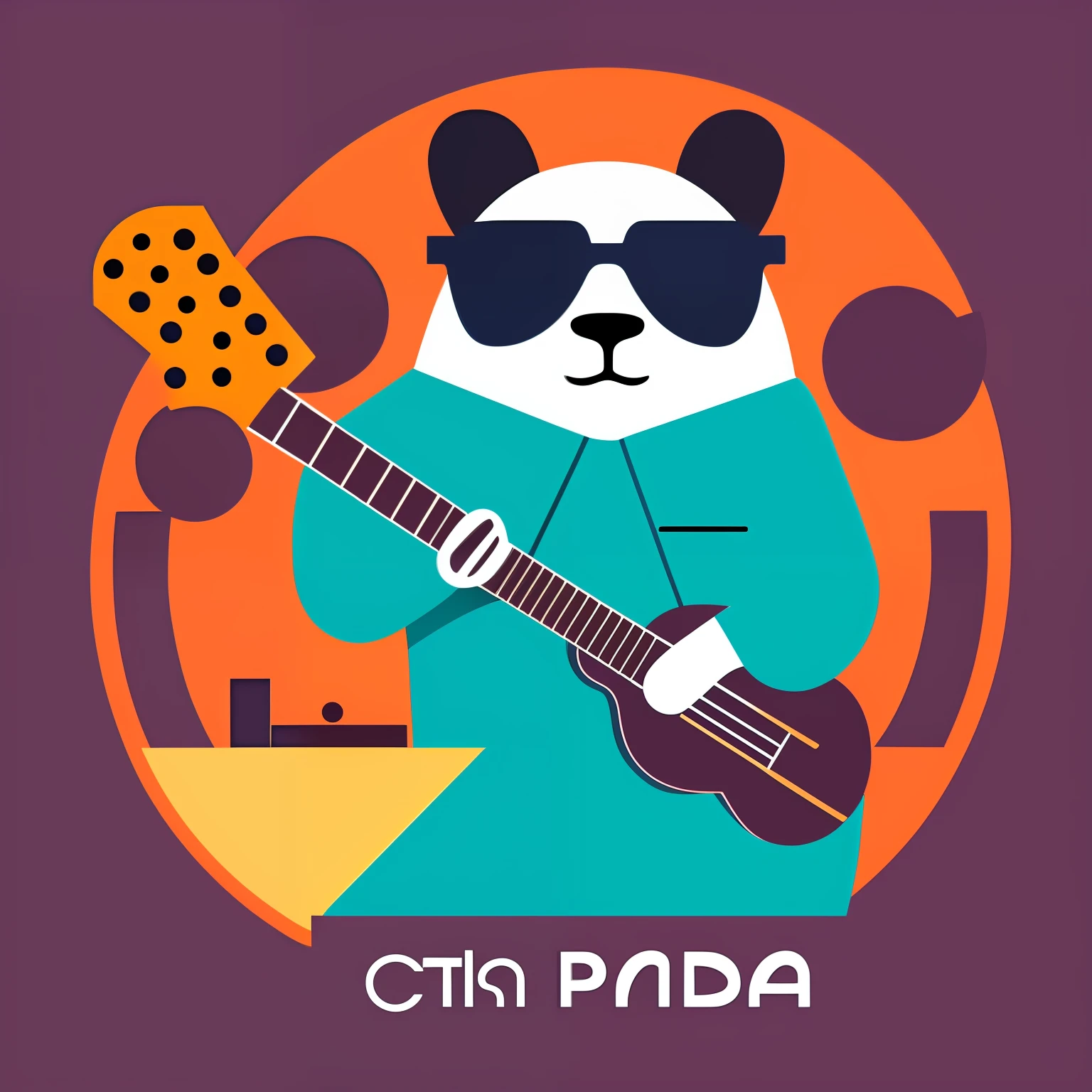 (Detailed and realistic),(minimal style,LOGO,A rock panda with sunglasses and a cigar talking about a guitar) --auto