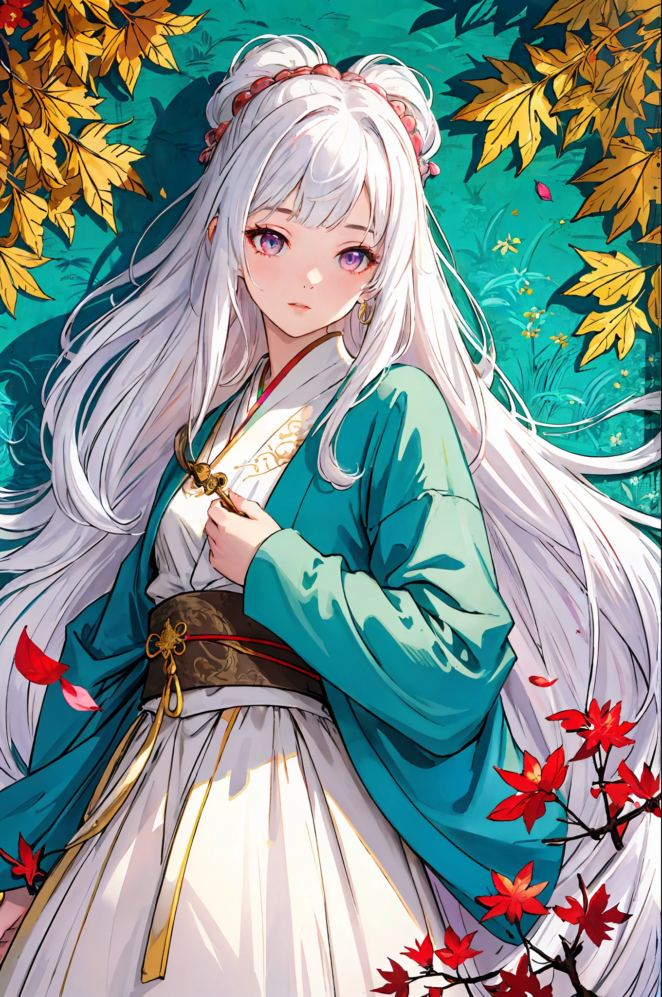 (best quality), oriental detailed background,, ((masterpiece)), (((best quality))), ((ultra-detailed)), ((disheveled hair)), (1 girl), (solo), (beautiful white young beauty girl), korean idol, (whole body), dynamic angle, beautiful detailed eyes, hairs between eyes, (small head), (cannon EOS 5D MARK III, 50mm Sigma f/1.4 ZEISS lens, F1.4, 1/800s, ISO 100:1), nsfw, masterpiece, best quality, asymmetrical bangs, hair behind ear, hair over one eyebrow, delicate facial features,1girl, white hair, red bridge hair, eromanga, Urban_Fantasy, alchemist,, ((cinematic light)), ultra detailed, best quality, absurdres, high resolution, (extremely detailed 8k wallpaper), ((an delicate and beautiful)), pixiv, hyper detailed, best anatomy, illustration, no human, (((masterpiece))), ((highres)), ((high quality)), (intricate details), (fantasy), detailed forest, (colorful various leaves), ((rainbow)), (liquid), best shadow, sunlight, hollow, colorful, pink petals, gold leaves, (blue leaves), lens flare, pastel color,