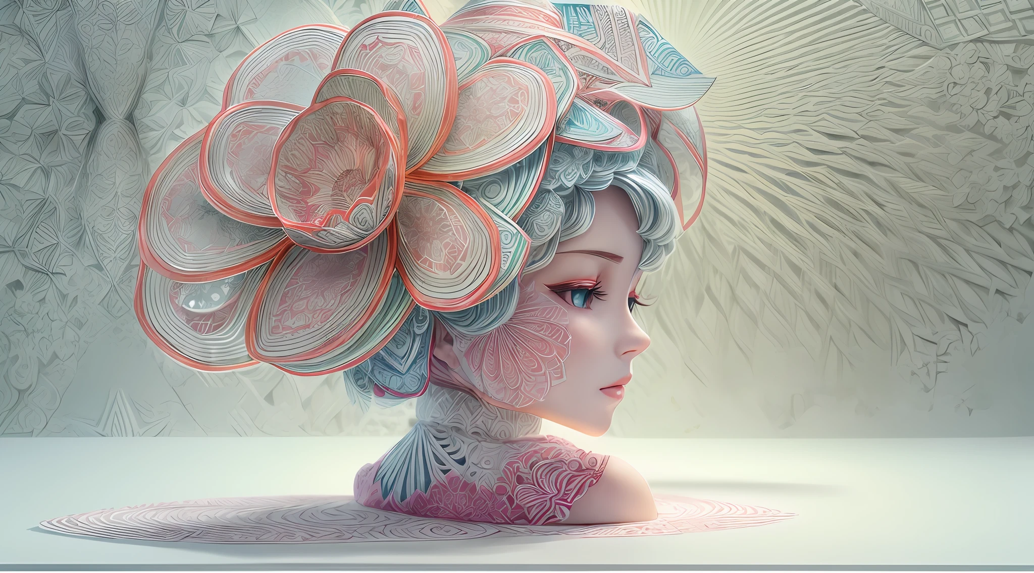 (symetry:1.5),(A side line of beauty:1.3),(RMB pattern:1.2),White background,paper art,a 3D render,extremely detaile, In winter, (zentangle:1.2), (geomerty:1.2),Cinematic lighting effects,4K,Masterpiece,