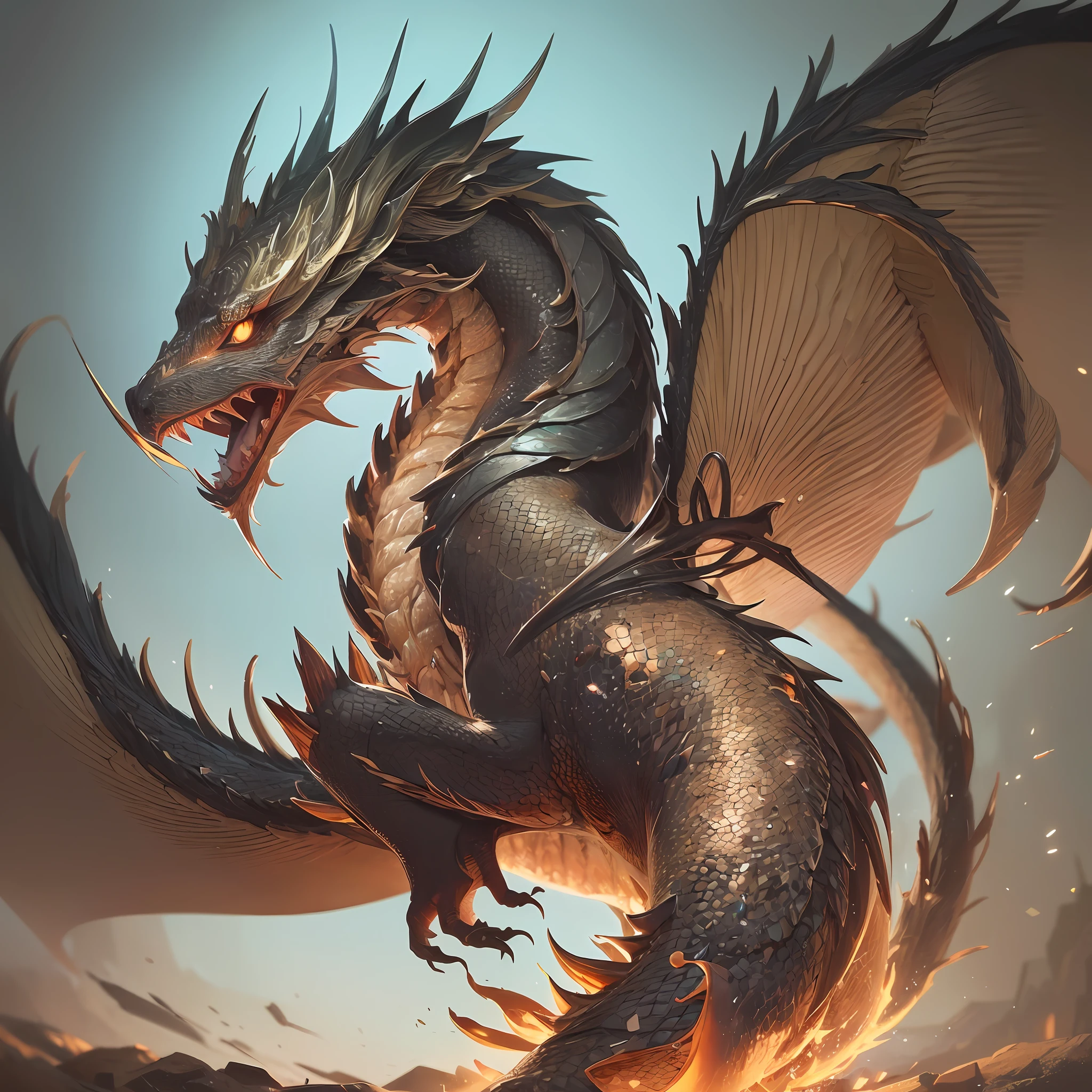 Chinese dragon, furry, fluffy, gradient color ((best quality)), ((masterpiece)), ( extreme detailed, highest detailed, official art, beautiful and aesthetic:1.2), depth of field, composition, FULL BODY, (CHIBI),, (beautiful and detailed eye:1.3), Long dragon tail --auto --s2