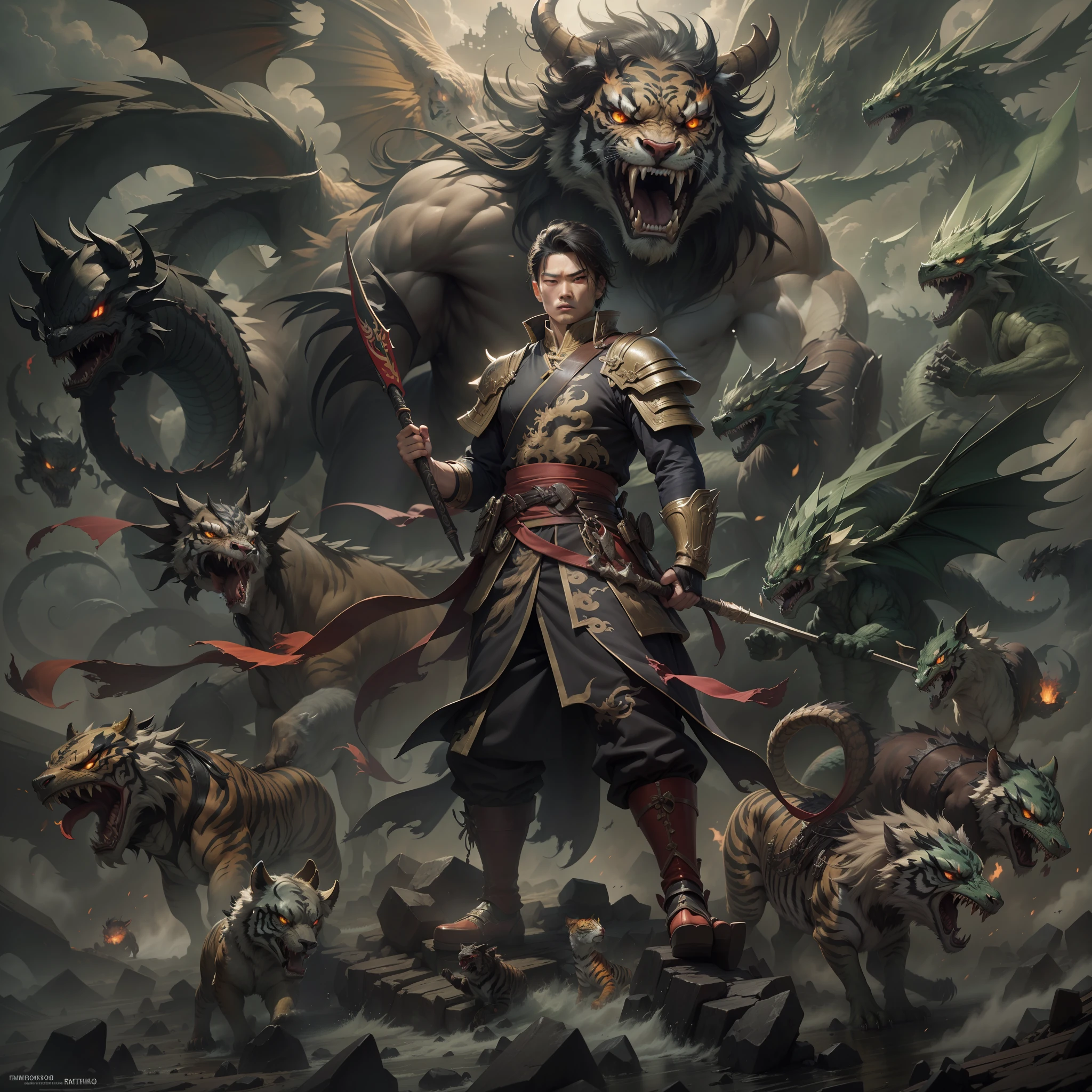 Lin Hao stood on the dark battlefield with an iron fist in his hand,Behind him is a group of ferocious animals,They are neatly arranged like soldiers。An evil dragon、A herd of tigers、A squad of spiders、A flock of eagles and other mythical beasts、The ferocious beasts stood on both sides of Lin Hao,His eyes revealed endless majesty and ous aura。The wind around began to howl,The tumbling black clouds seemed to signal that an earth-shattering battle was about to erupt