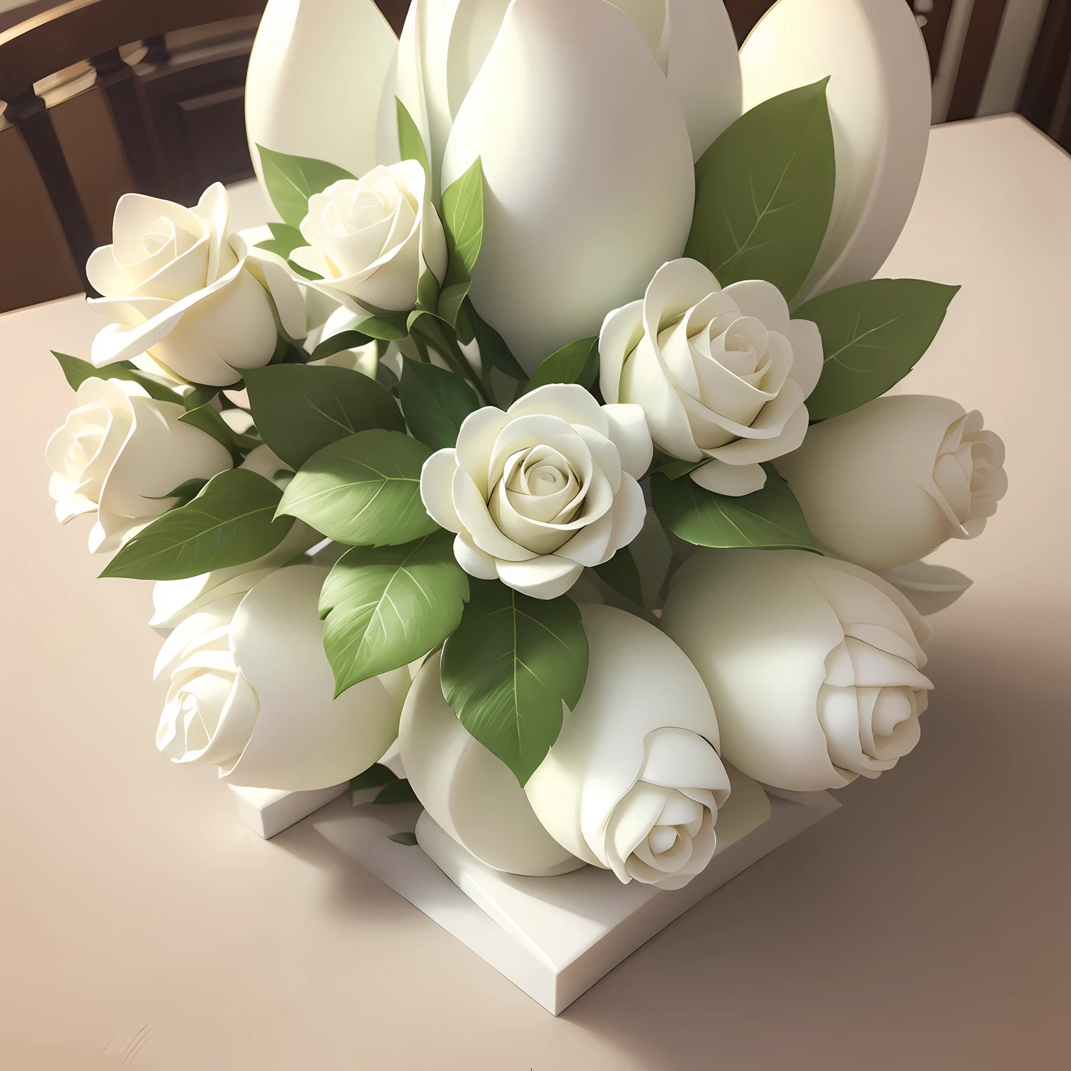 Jasmine White Rose Green Leaf Marble Bouquet Off-white White Youth --auto