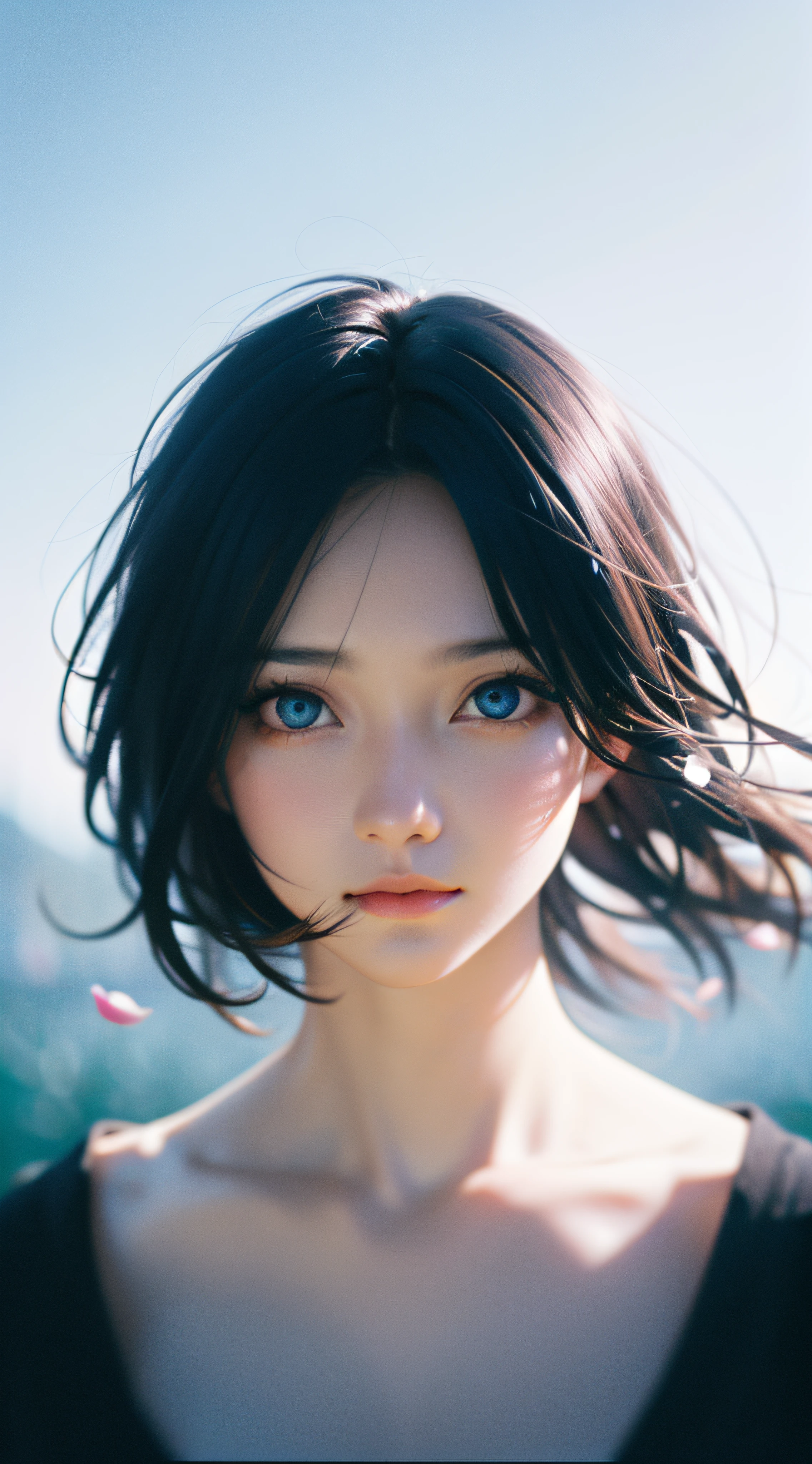 tmasterpiece,HighestQuali,A high resolution,Photorealistic and realistic,Realiy,figure portrait,Realiy,1 girl,long whitr hair,blue color eyes,White skin of the,cinematic perspective,depth of fields,blossoms,