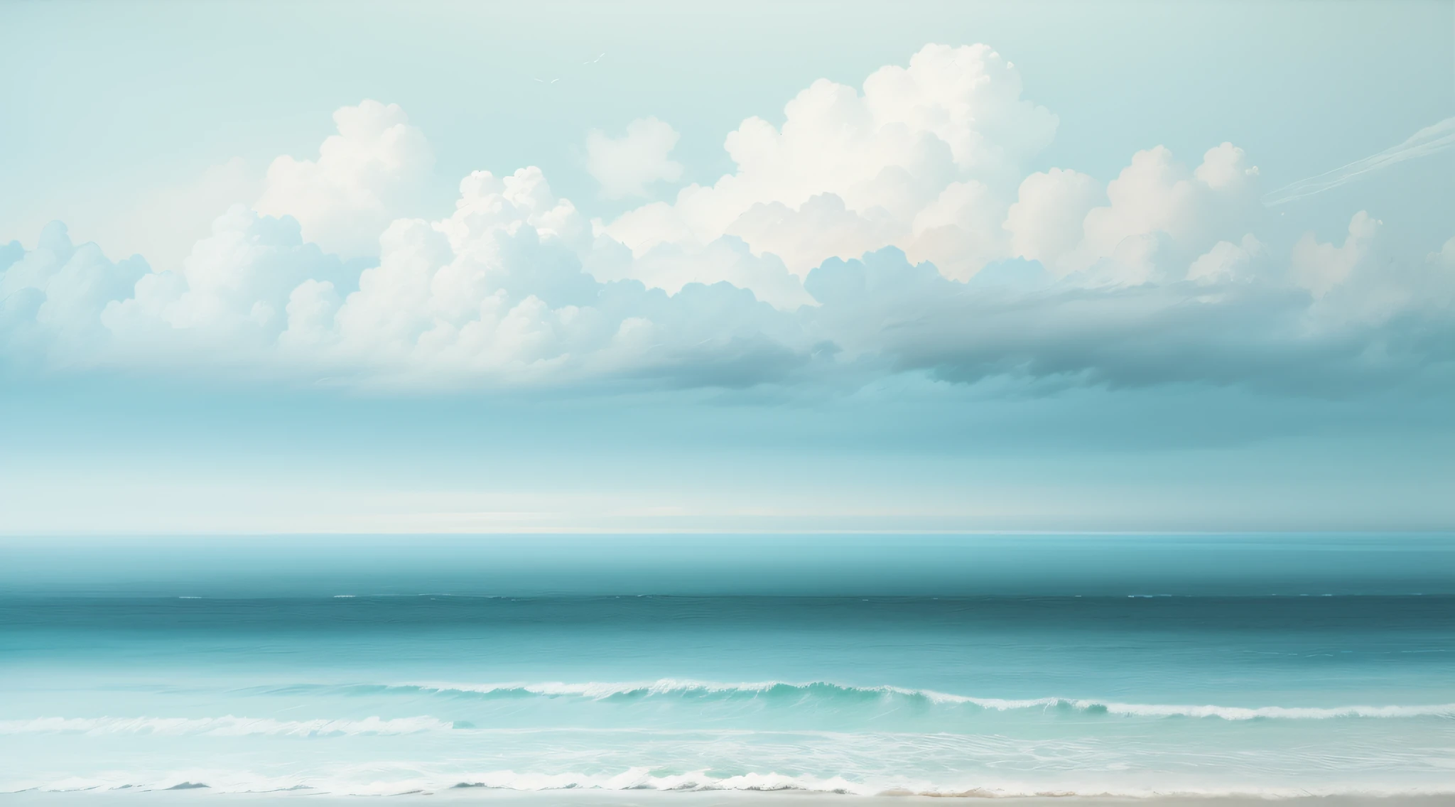 (abstract:0.8), modern art painting, sea horizon and clouds, haze, long time exposure, masterpiece, cyan, blue and white