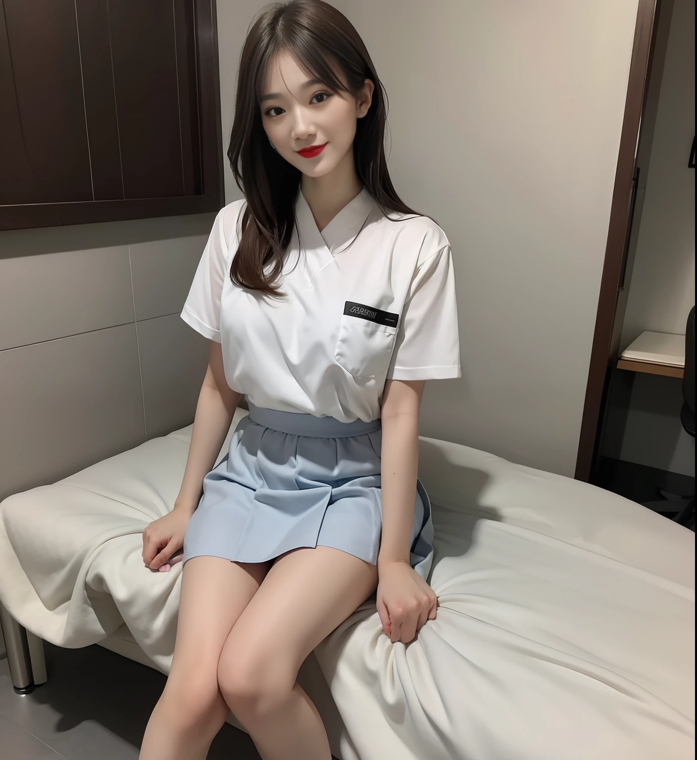 1girll，best qualityer，A 20-year-old Chinese girl with a delicate face，Silvery hair，nedium breasts（Weight 1.3），By bangs，School uniform short sleeves，deep v big breasts，Skirt that wraps hips，big laughter，Big waves，White Skin Skin，真实感，highdetailskin（Weight 1.2），textureskin，Glow skin，The audience gazes，super detailing，high high quality，Thin leg，beautifullegs，plumw，鎖骨，Eyes tease，ogle，dampness，profesional lighting，photon maping，，Gold underwear，leaking big breast，Penetrate，Miserable white skin，Brown hair，Toothy smile，Superskirt，