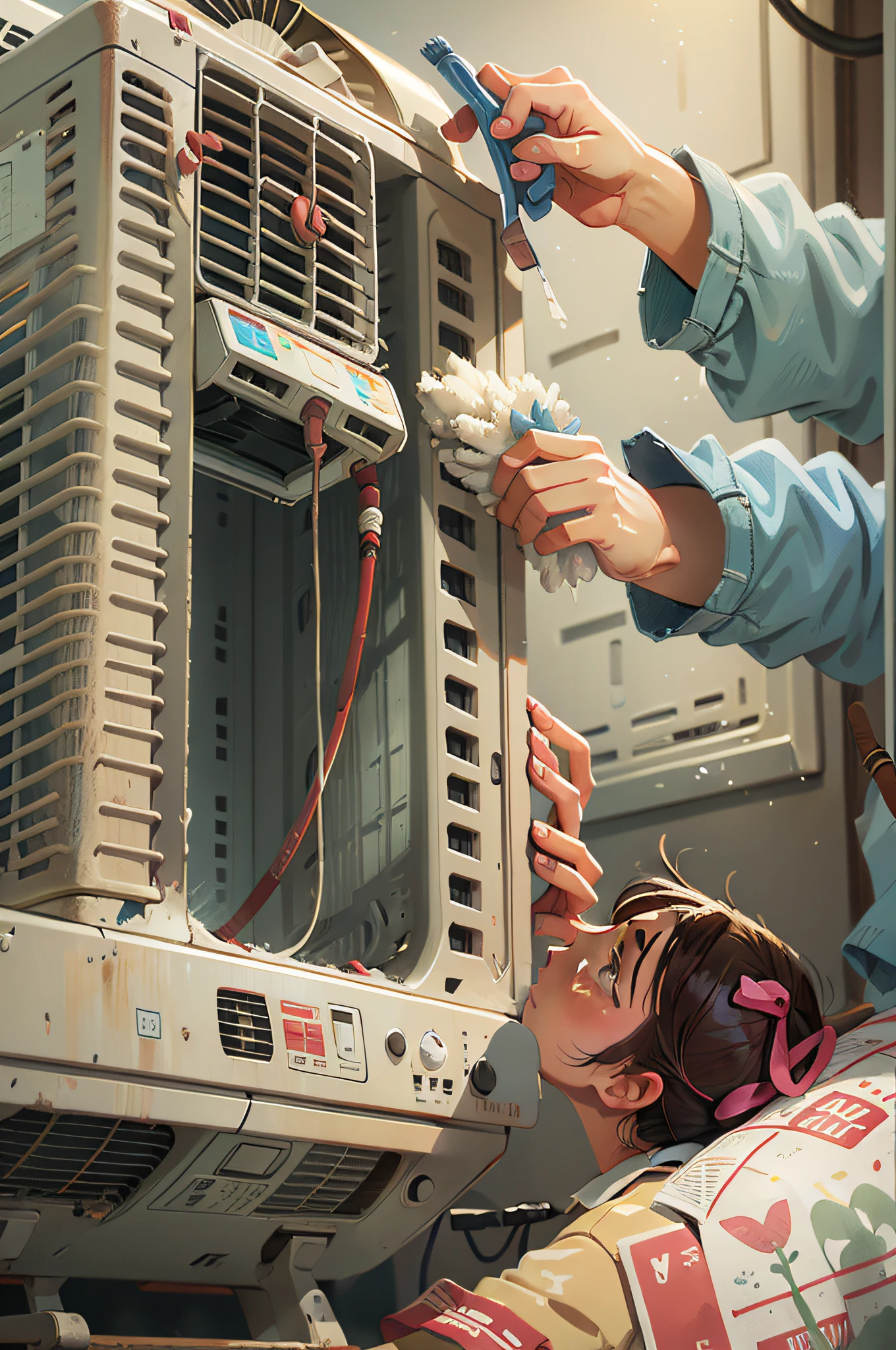 Scene of cleaning the air conditioner