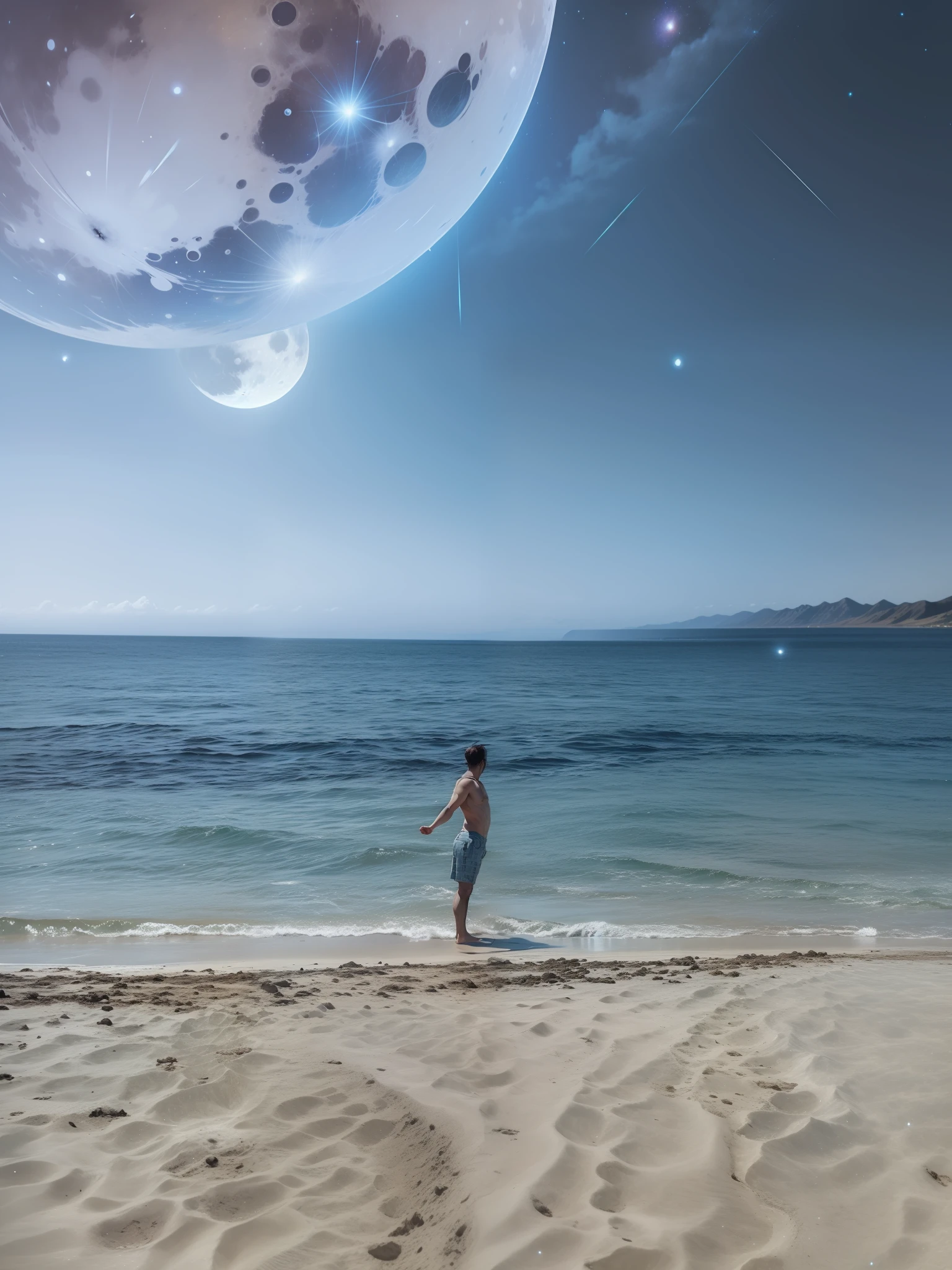 outer space, full moon, Stars
