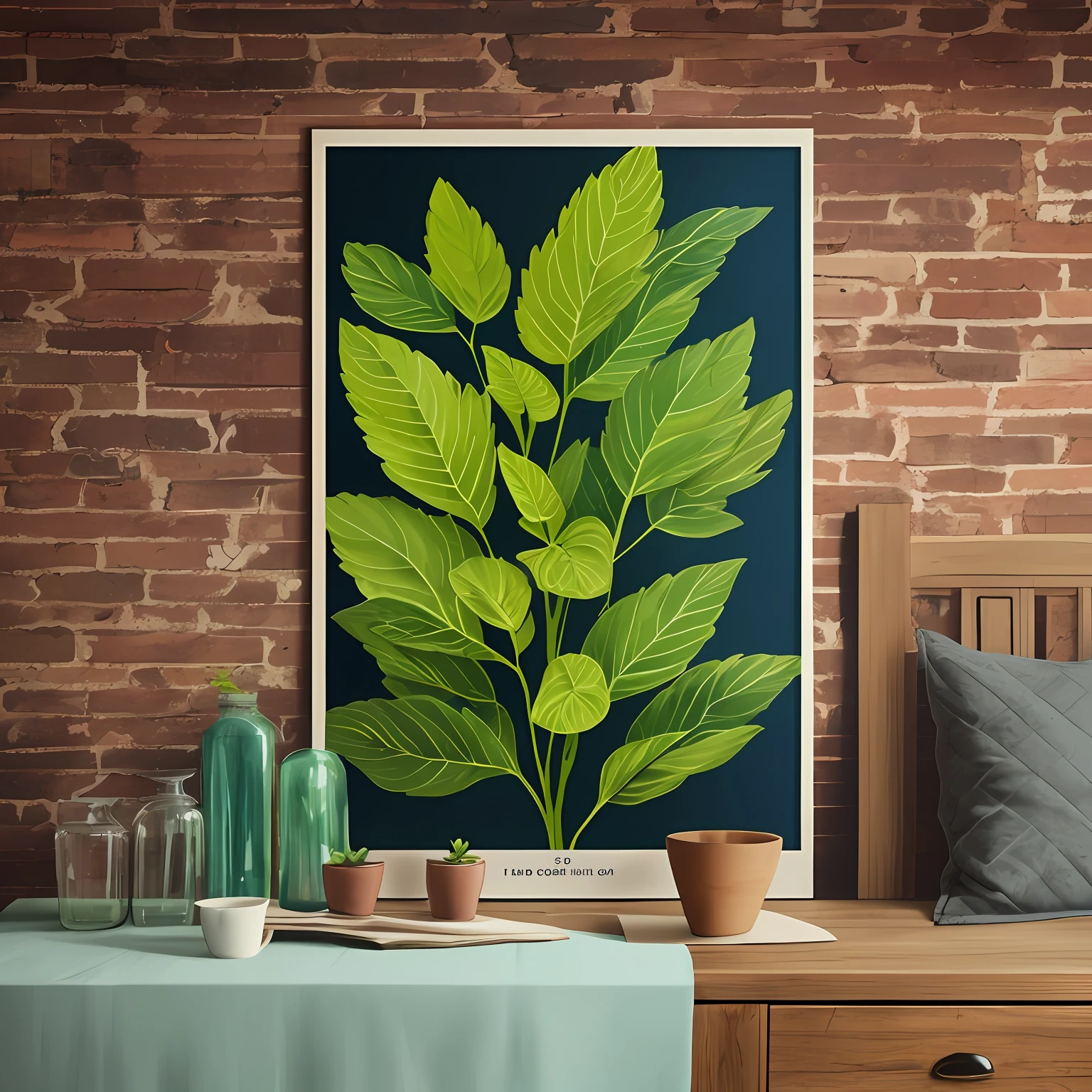 Mint leaves,handpainted,Flat poster --auto --s2