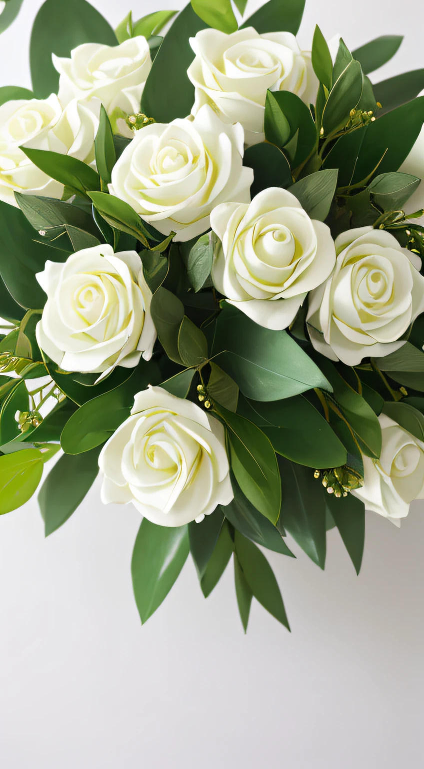 Jasmine white rose, green leaf marble bouquet off-white youth