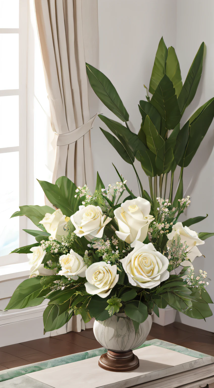 Jasmine white rose, Green-leaved marble bouquet gray-white youth