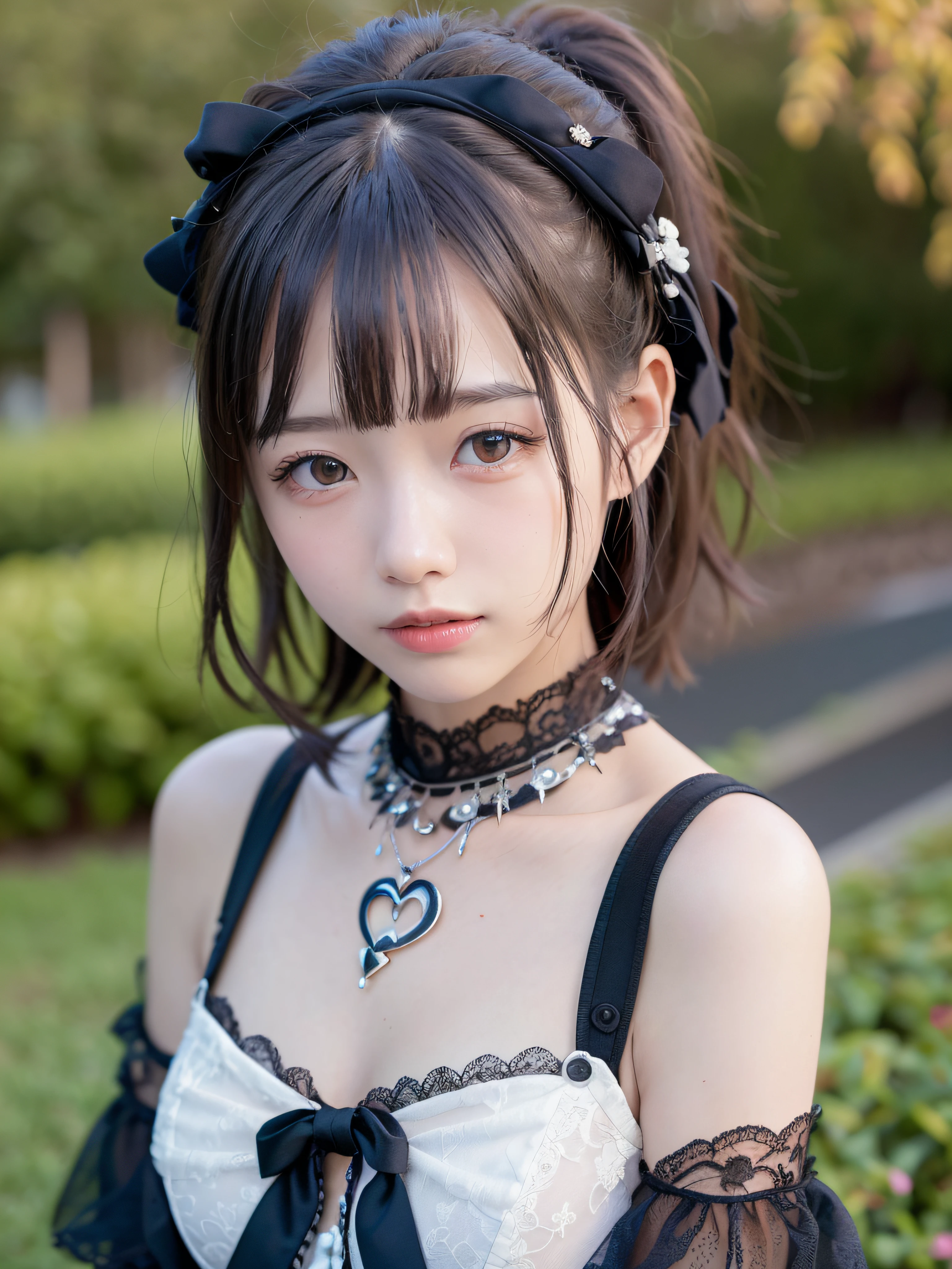 (realistic, photo realistic:1.37), incredibly absurdres, (insanely detailed:1.3), 8k, (masterpiece), (best quality:1.4), (ultra high res:1.2), (unity 8k wallpaper), 1 nogizaka girl, utterly cute, (bishojo:1.35), (:1.4), ((alice and the pirates fashion)), detailed beautiful dress, hair accessory with blue rose, exquisitely detailed beautiful face and eyes and skin, detailed black shine hair, full body, perfect anatomy, smile at the camera, professional lighting, petit trianon garden and farmhouse, view a village and lake, ultra detailed background