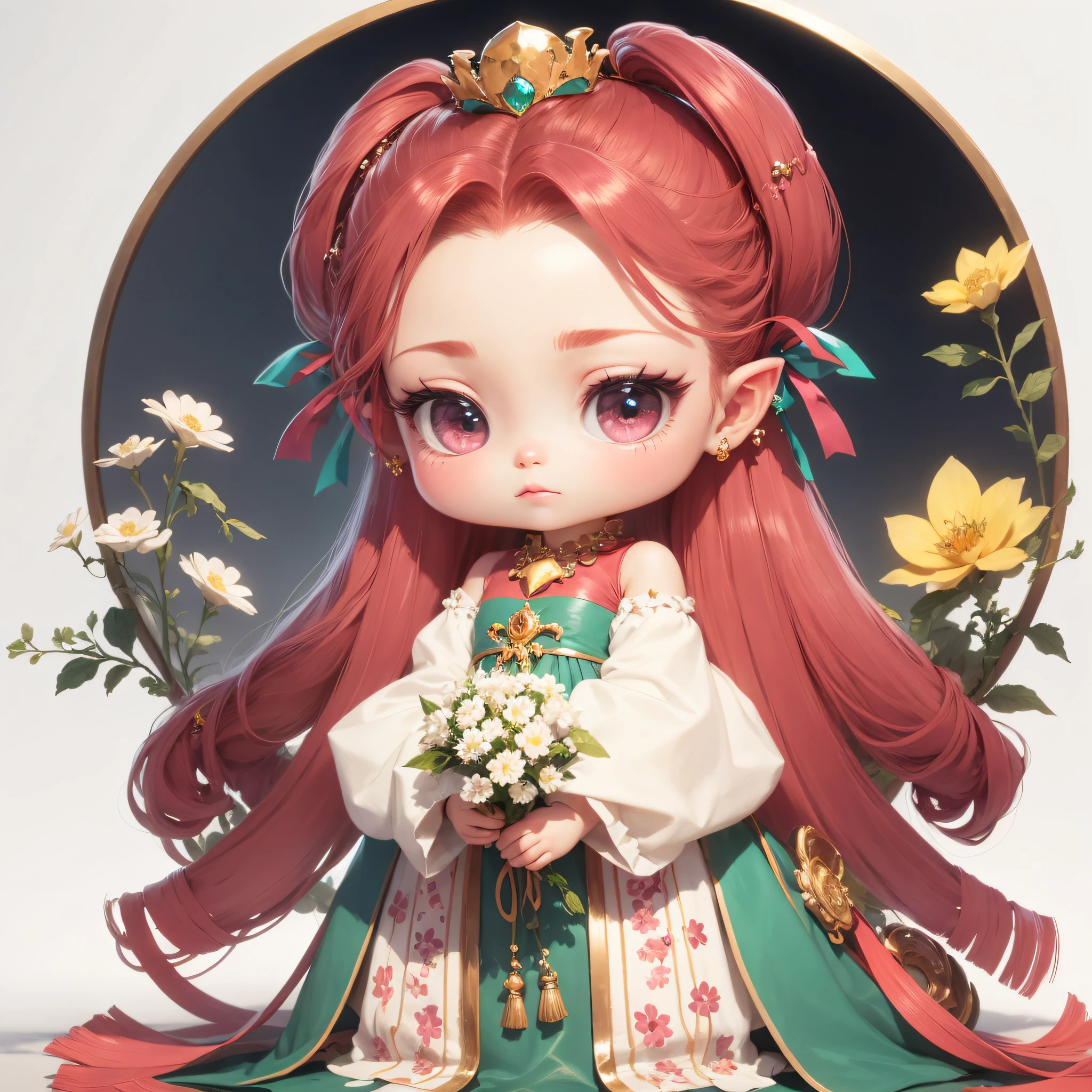 Gems on the head,Gems on the body,Big gemstone,Earring jewelry,A princess,blossoms